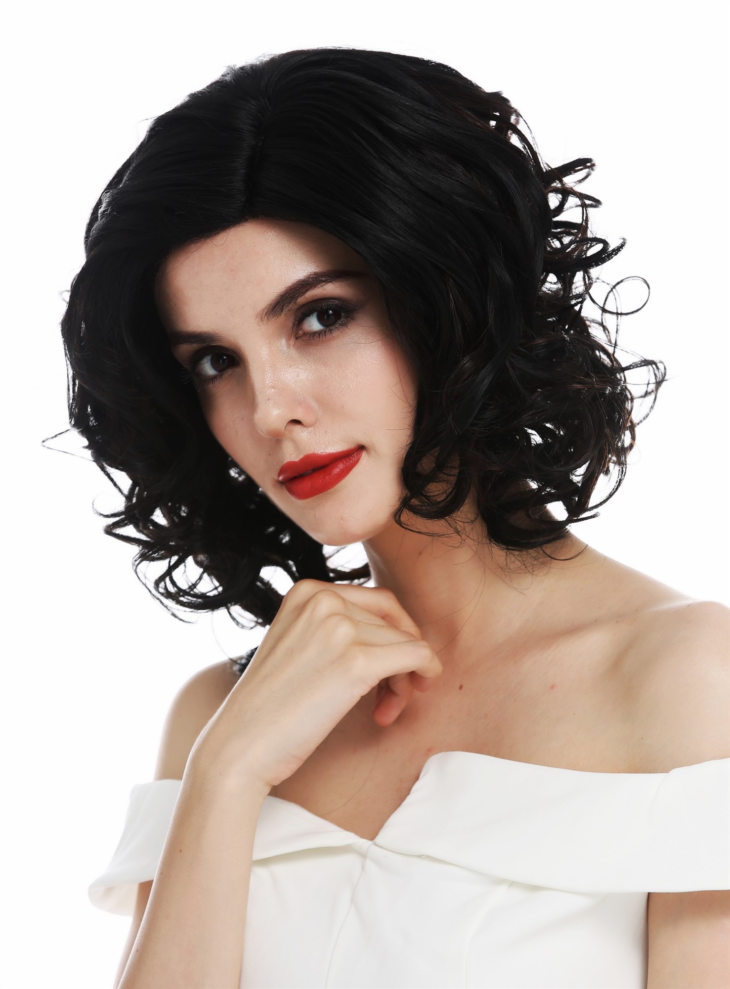 hochwertige Qualitätsperücken, Perücke Lace-Front Teil-Mono schulterlang Locken Schwarz Kupferbraun ALI-MF, Ansicht 3, WIG ME UP: Ihr Perücken Online Shop lockige Tressen-Perücke mit Front-Lace Schwarz-Braun-Mix kurze Haare für Damen