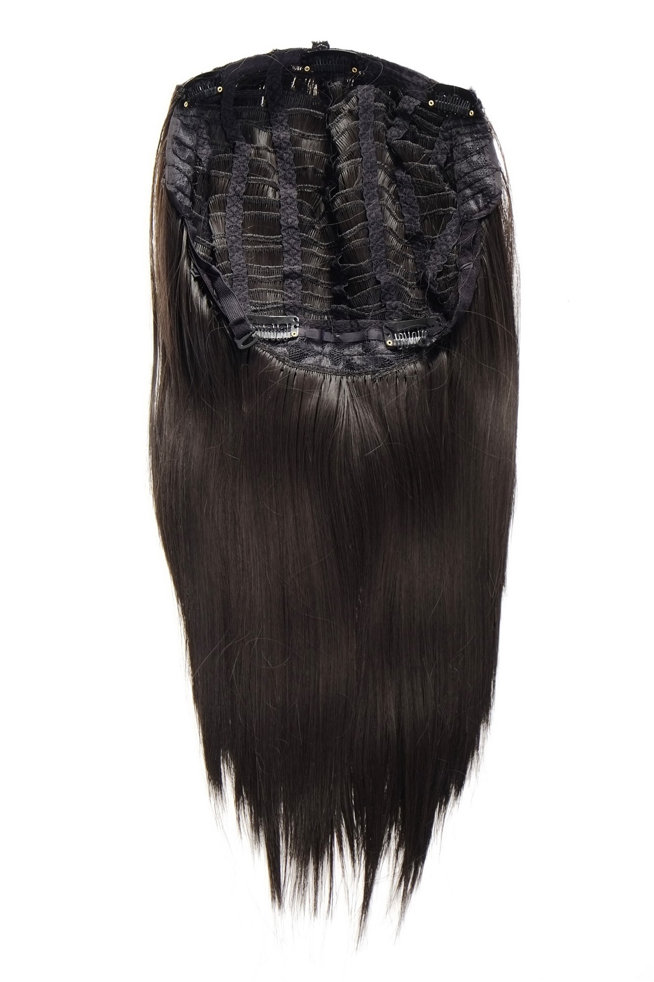 Clip-in Haarteil mit 5 Klammern glatte lange Haare Dunkelbraun HD1401-3, Ansicht 3, WIG ME UP: Ihr Perücken Online Shop glatte Halbperücke Dunkelbraun 50 cm lang