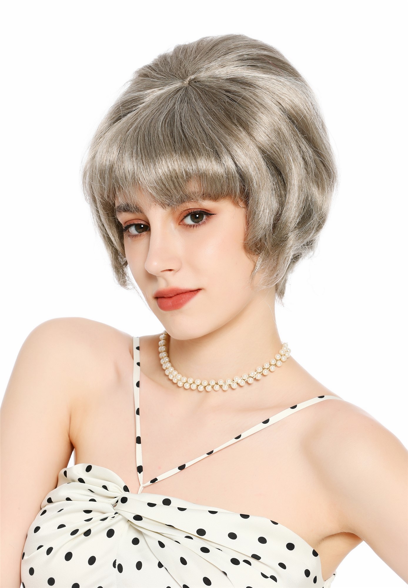 Perücke Damen Retro 50er 60er Beehive hochtoupiert kurz Pony Grau Blond Mix VK-65-1175
