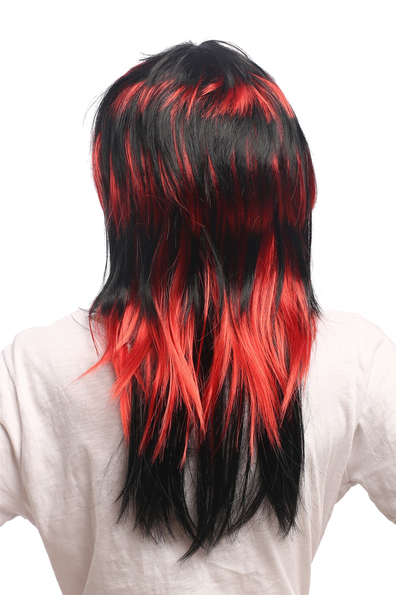 Lady Party Wig Cosplay sexy Emo witch She-Devil vampire black red strands long straight Goth Punk, view 3, WIG ME UP: Your Perücken Online Shop Party Wig, Ladies, Red, Black, straight, long