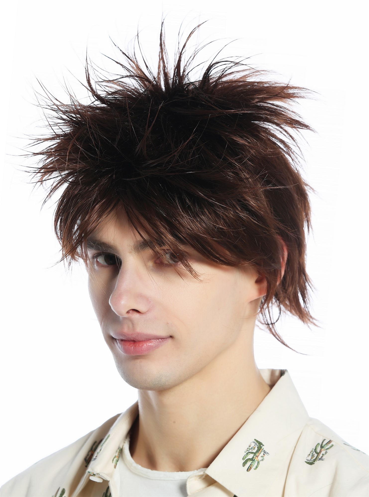 hochwertige Qualitätsperücken, Perücke kurz toupiert wilde Strähnen 80s retro Kastanie Braun Mix M-261-6T30, Ansicht 3, WIG ME UP: Ihr Perücken Online Shop glatte Tressen-Perücke Kastaniebraun mit Kupfersträhnen kurze Haare für Unisex