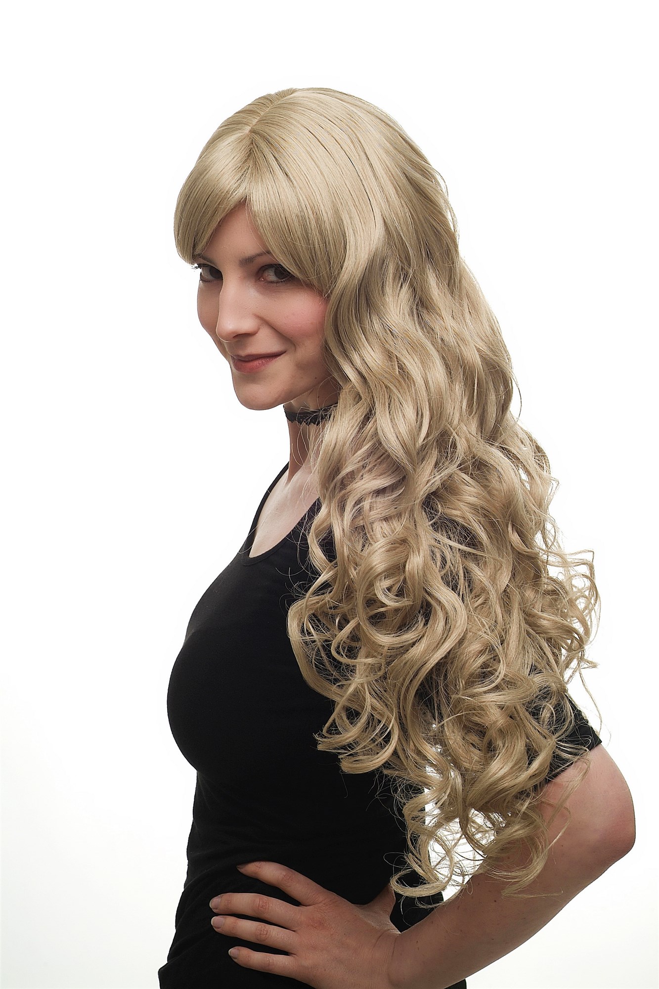 hochwertige Qualitätsperücken, Perücke gemischt Blond Platinblond-Karamellbraun lang Lockenpracht 3264-613L18, Ansicht 3, WIG ME UP: Ihr Perücken Online Shop lockige Tressen-Perücke mit Kopfhaut-Imitat Platinblond-Caramelbraun lange Haare für Damen