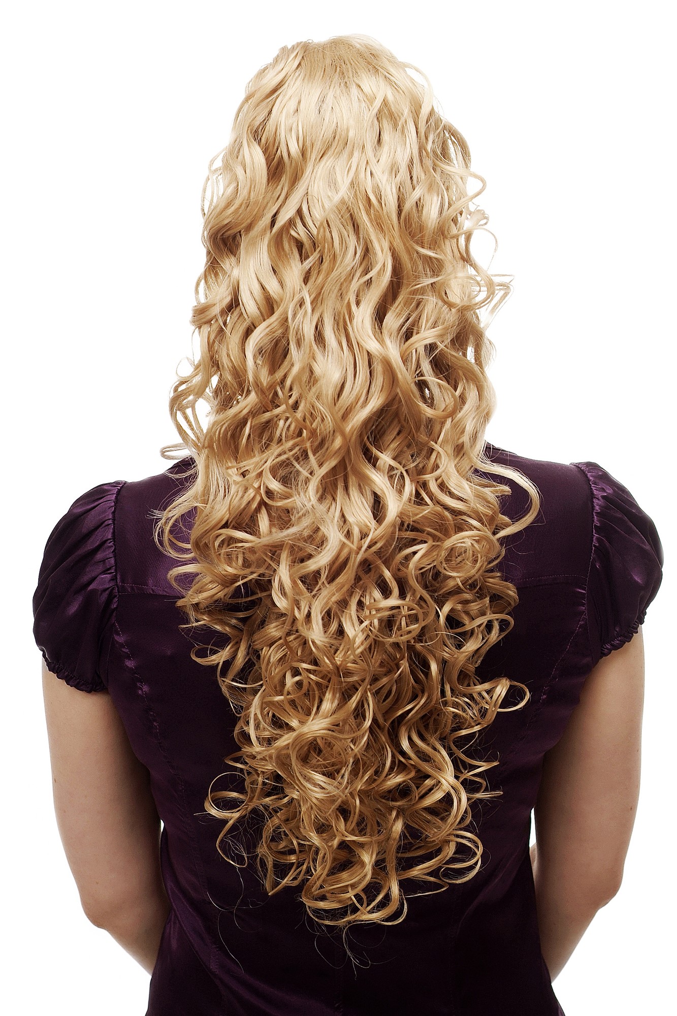 N310-24B Hairpiece PONYTAIL extension VERY long MASSIVE volume voluminous curly AMAZING curls kinks dark gold blond 23", front view, WIG ME UP: Your Perücken Online Shop Ponytails, golden blonde, curled, long