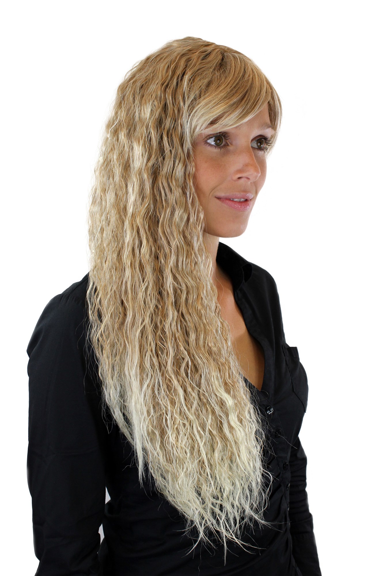 hochwertige Qualitätsperücken, Perücke Kinky Locken Lang Blond 7066C-27T613, Ansicht 3, WIG ME UP: Ihr Perücken Online Shop lockige Tressen-Perücke mit Kopfhaut-Imitat Hellblond sehr lange Haare für Damen