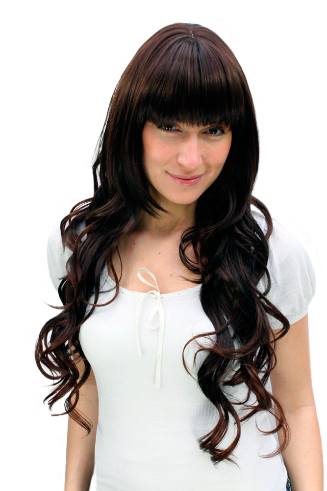 VERY LONG Lady Wig Fashion Wig SEXY FRINGE natural looking wavy mixed BROWN brunette, front view, WIG ME UP: Your Perücken Online Shop Quality Wigs, Ladies, Brown, wavy, long