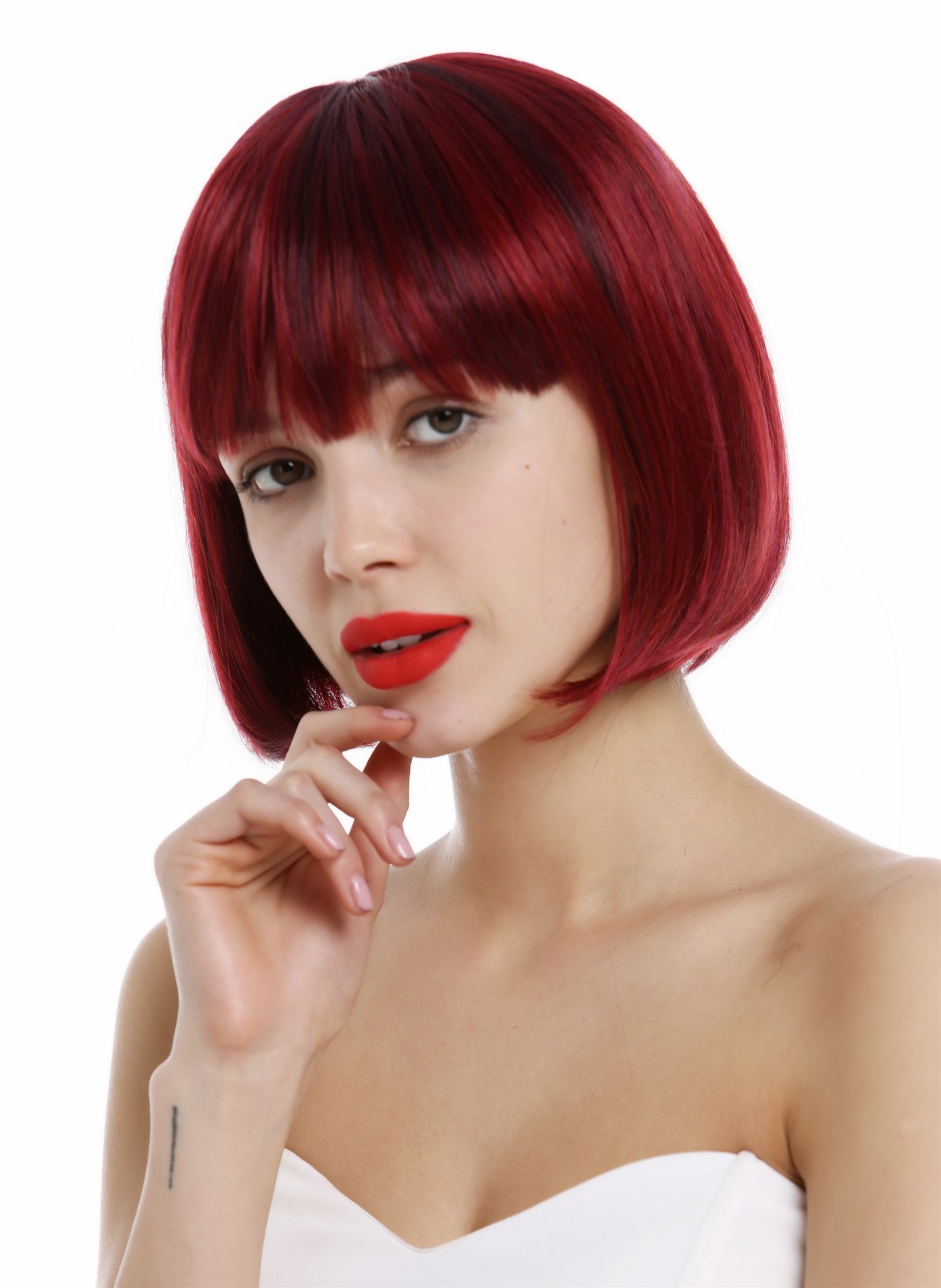 Short Lady Wig classy classic Bob style straight bangs sleek red  VK-4-872, view 6, WIG ME UP: Your Perücken Online Shop Quality Wigs, Ladies, red mix, straight, short