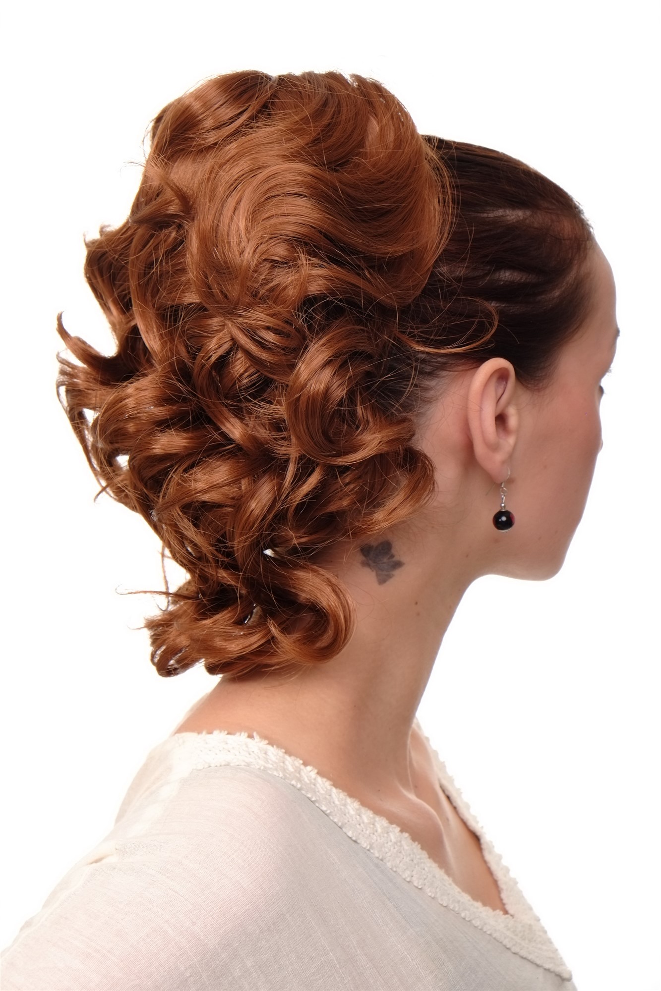 hochwertiges Haarteil gewellt halblang 1 Kamm + Gummizug Rostbraun Modell: JL-3023, Vorderansicht, WIG ME UP: Ihr Perücken Online Shop welliges Zopf-Haarteil Medium Rostbraun 35 cm lang