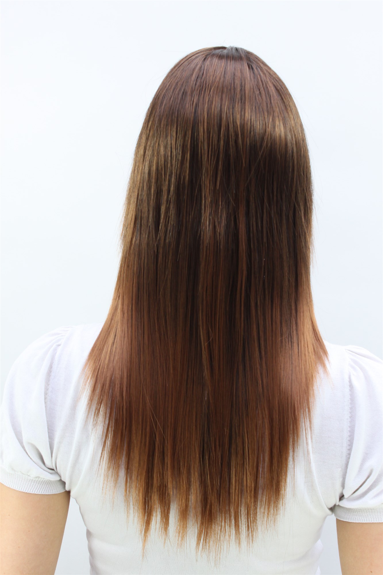 glatte Tressen-Perücke mit Kopfhaut-Imitat Schwarzbraun und Kupferbraun lange Haare für Damen