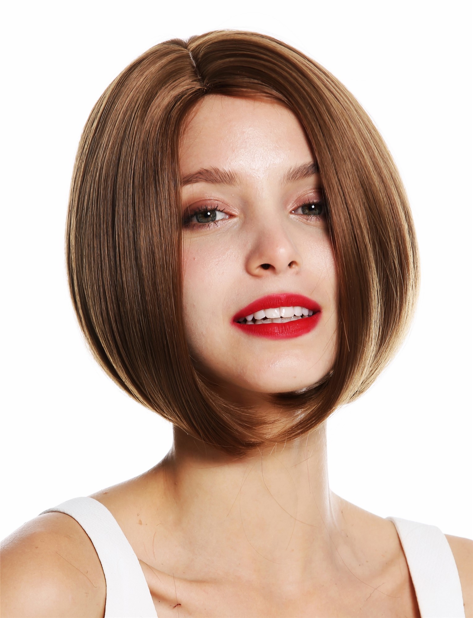 Women's wig short curved Long Bob style middleparting sleek brown VK-54, front view, WIG ME UP: Your Perücken Online Shop Quality Wigs, Ladies, golden brown, straight, short