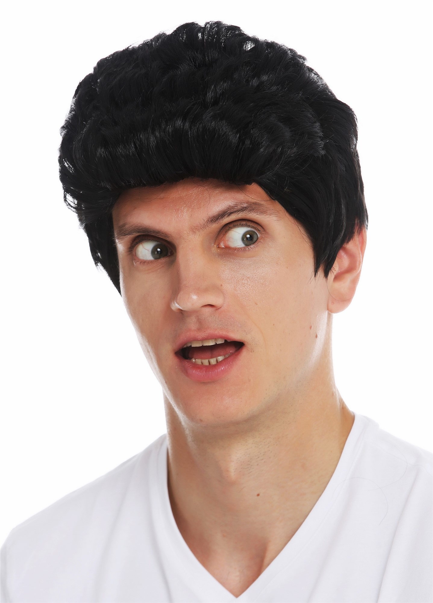 Wig Halloween men short wavy quiff sideburns Rockabilly 50's 60's black SARL084, view 2, WIG ME UP: Your Perücken Online Shop Party Wig, Ladies, pitch black, wavy, short