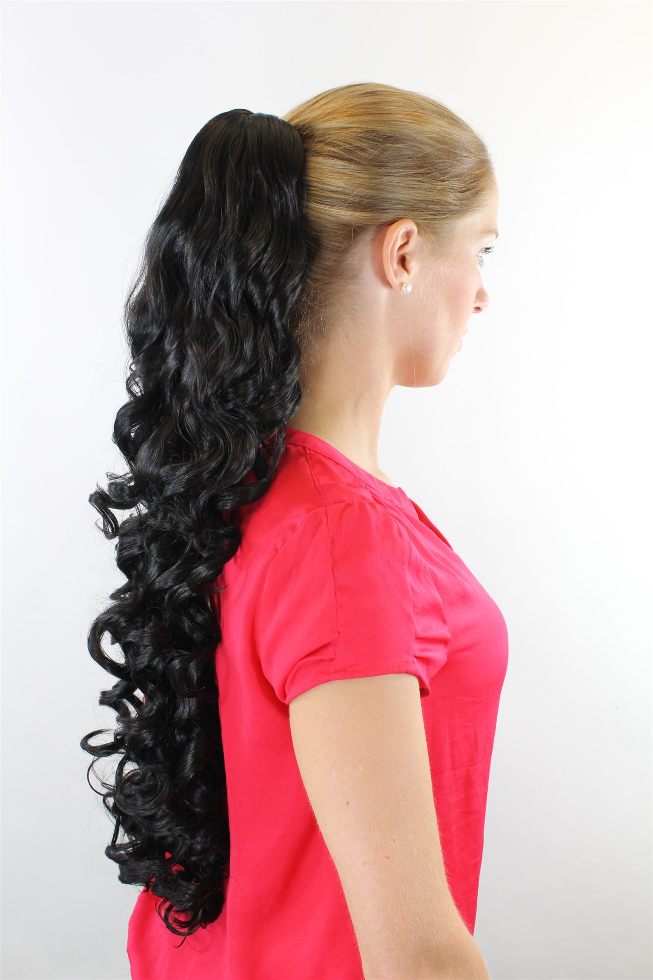 Ponytails, velvet black, curled, long