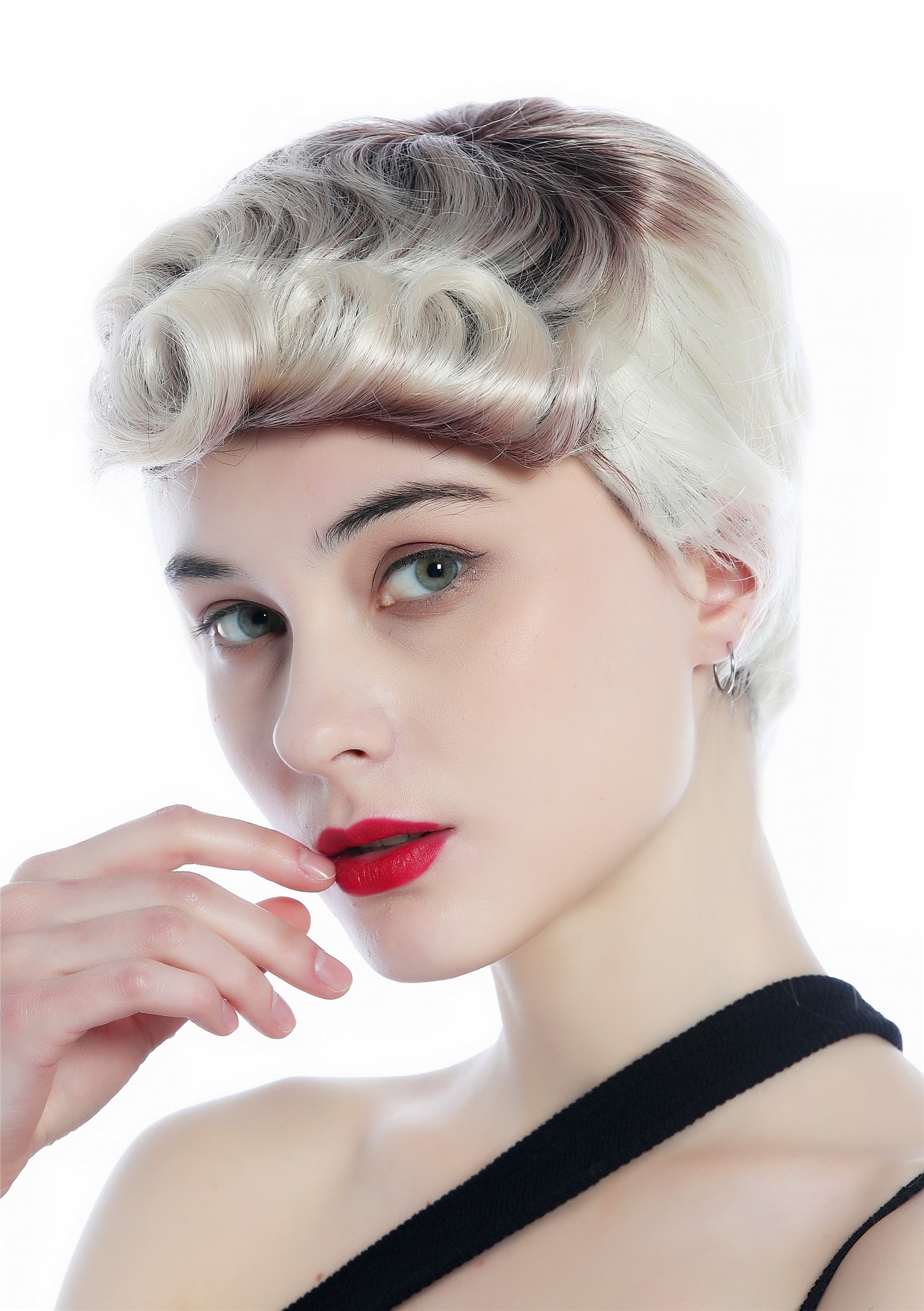 Wig Men Women short straight curled quiff auburn blond platinum mix DW3333, view 3, WIG ME UP: Your Perücken Online Shop Quality Wigs, Unisex, brown-red-violet gradient to platinum blonde, curled, short