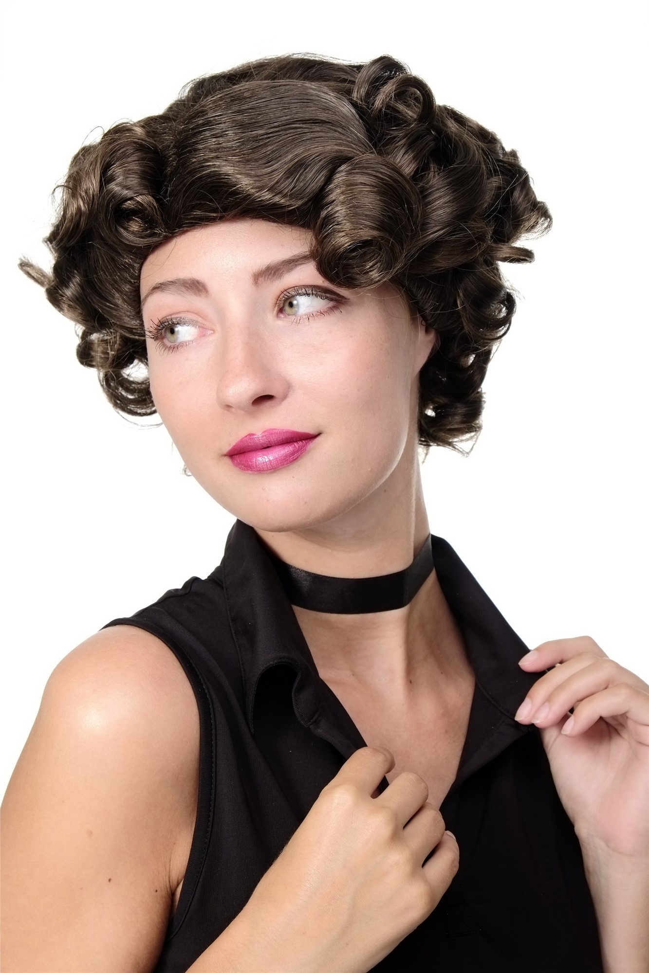 hochwertige Qualitätsperücken, Frauen Perücke 20er Jahre Swing Charleston Braun Mix GFW1717-4T10, Vorderansicht, WIG ME UP: Ihr Perücken Online Shop lockige Tressen-Perücke Braun-Mix kurze Haare für Damen