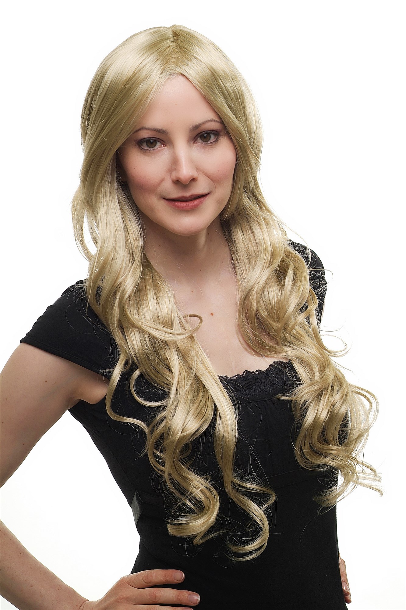 hochwertige Qualitätsperücken, Perücke lang wellig hellblond Goldblond-Hell-Aschblond-Mix 3274-234, Ansicht 5, WIG ME UP: Ihr Perücken Online Shop wellige Tressen-Perücke mit Kopfhaut-Imitat Hellblond lange Haare für Damen