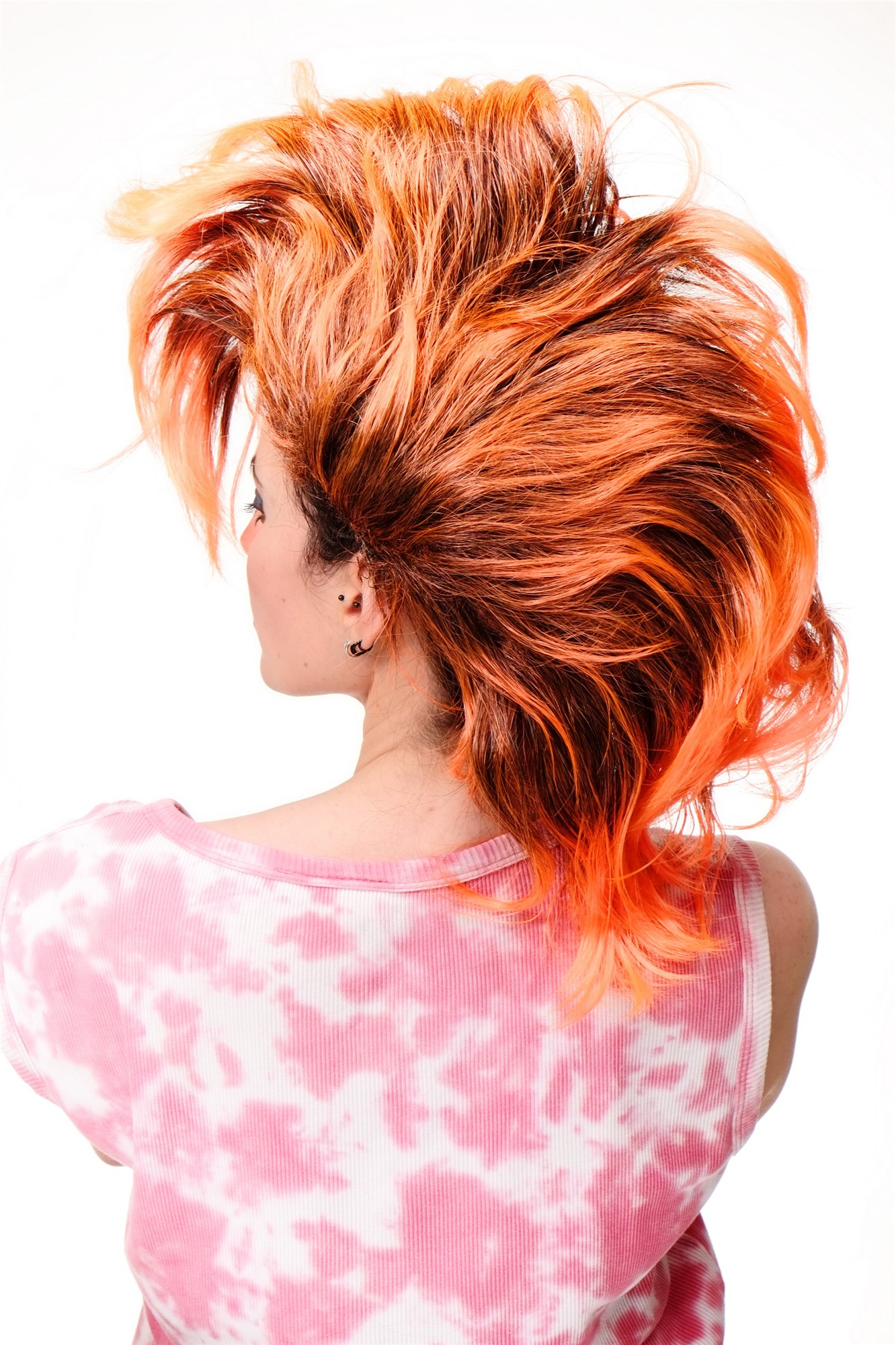 wellige Party Perücke Schwarz-Neonorange schulterlange Haare Unisex