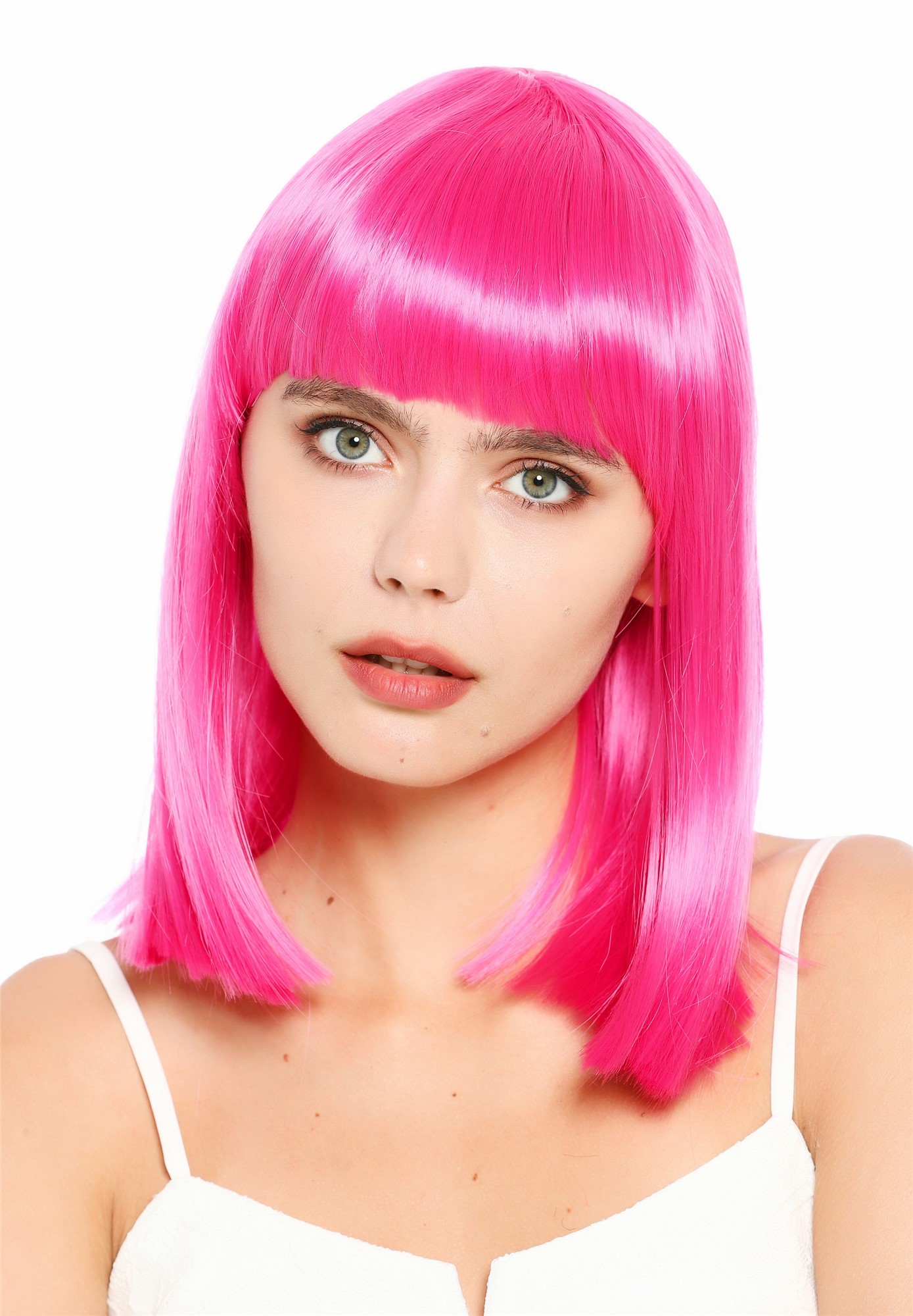 Damenperücke schulterlang blunt cut glatt breiter Pony Disco Rosa Pink SZL1498-DHT8D