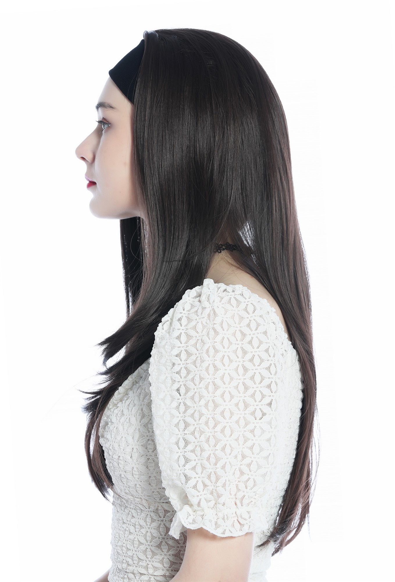 Lady wig half wig black headband retro long straight chocolate brown H9306, view 3, WIG ME UP: Your Perücken Online Shop Quality Wigs, Ladies, medium brown, straight, long