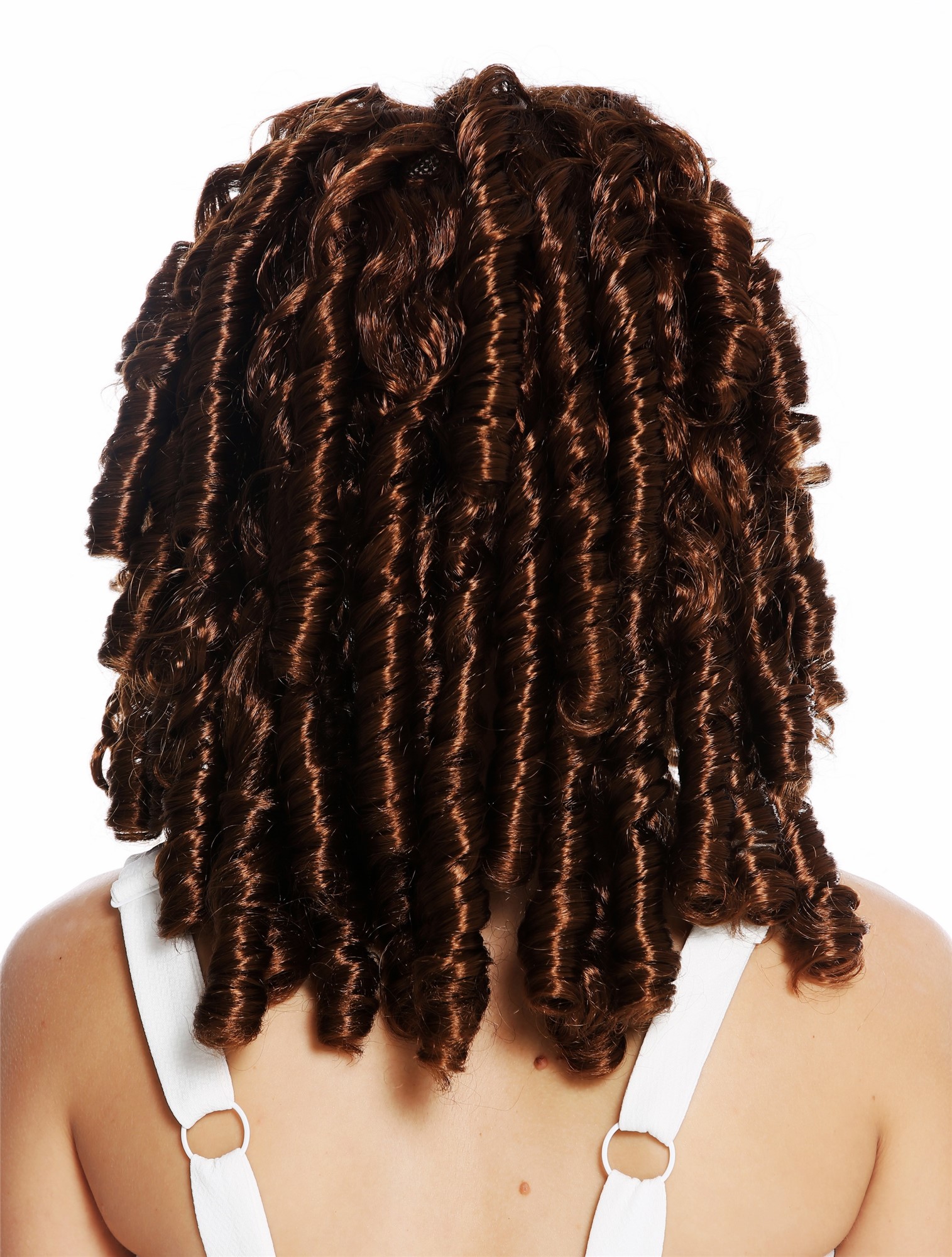 günstige Party Perücke, Perücke Korkenzieher-Locken lang Braun 91056-1-ZA6A, Ansicht 4, WIG ME UP: Ihr Perücken Online Shop lockige Party Perücke Mittelbraun lange Haare für Damen