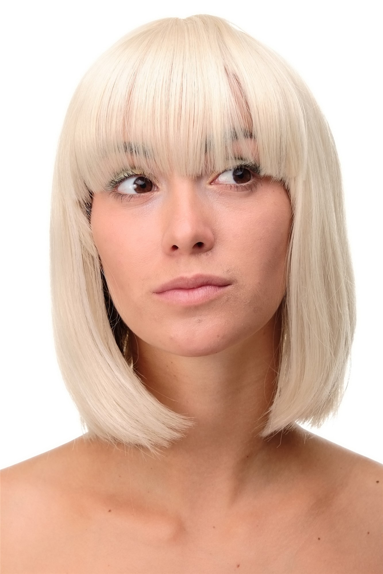 hochwertige Qualitätsperücken, Perücke Damen Bobfrisur Long Bob Pony glatt Hell-Blond-Mix 7803-303/220, Vorderansicht, WIG ME UP: Ihr Perücken Online Shop glatte Tressen-Perücke mit Kopfhaut-Imitat Blond-Mix kurze Haare für Damen