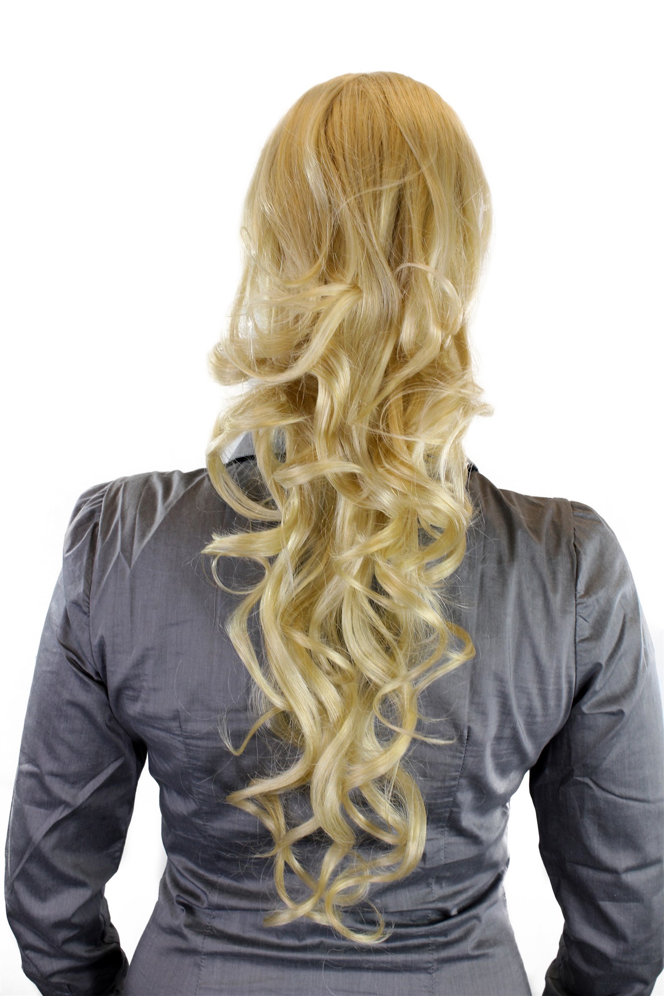 Hairpiece PONYTAIL extension VERY long AMAZING volume BRIGHT BLOND strands slightly curly curls, front view, WIG ME UP: Your Perücken Online Shop Ponytails, light blonde, curled, long