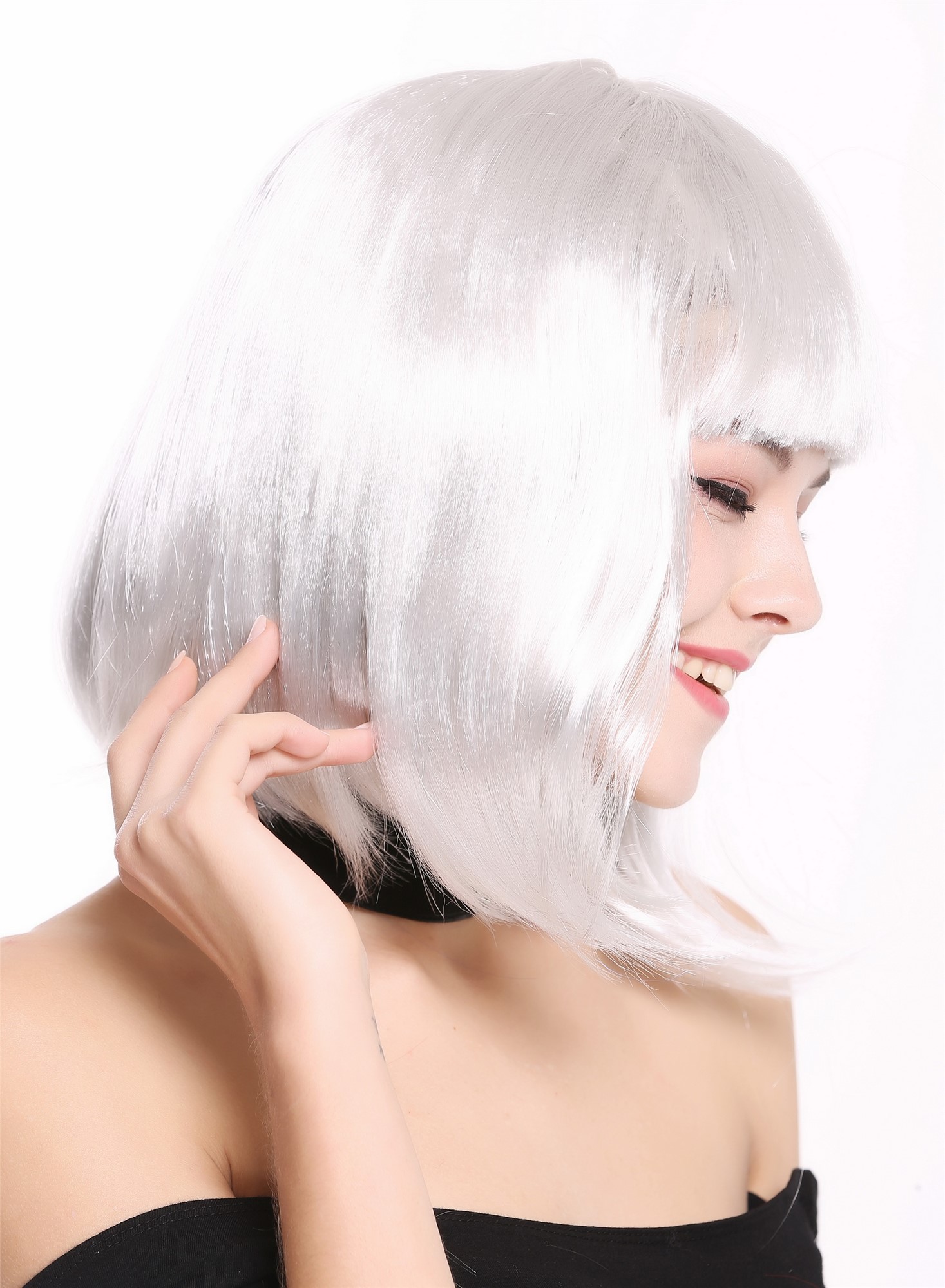 Lady Wig Halloween Disco bob longbob shoulder length bangs silver grey 0073, view 3, WIG ME UP: Your Perücken Online Shop Party Wig, Ladies, Grey, straight, shoulder-length