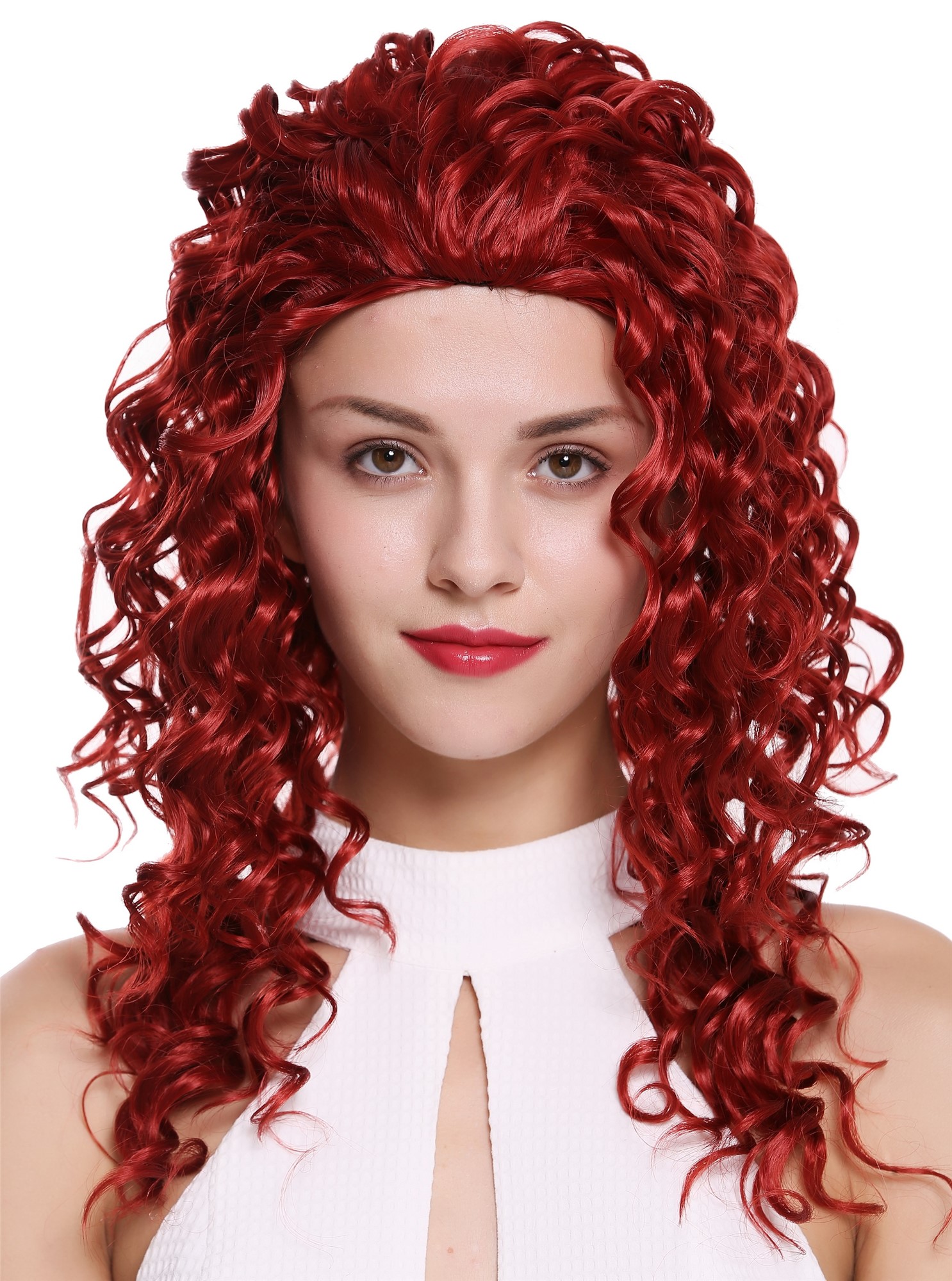 Women's wig lady half wig 3/4 long curly curls red 21,5 inches AG-137, front view, WIG ME UP: Your Perücken Online Shop Quality Wigs, Ladies, fire red, curled, long