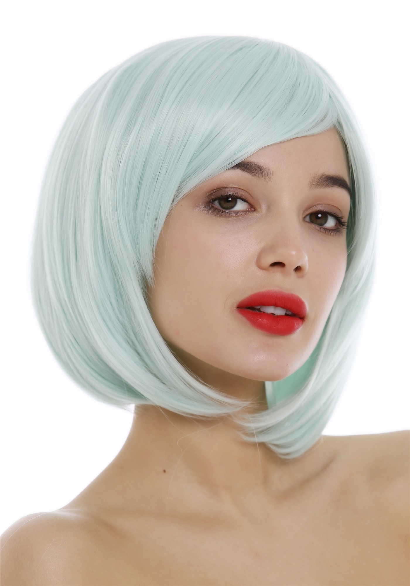 hochwertige Qualitätsperücken, Perücke Damen Long Bob Longbob mit Scheitel volles Haar Grün Hellgrün 1215-T5507, Vorderansicht, WIG ME UP: Ihr Perücken Online Shop glatte Tressen-Perücke mit Kopfhaut-Imitat Hellgrün kurze Haare für Damen
