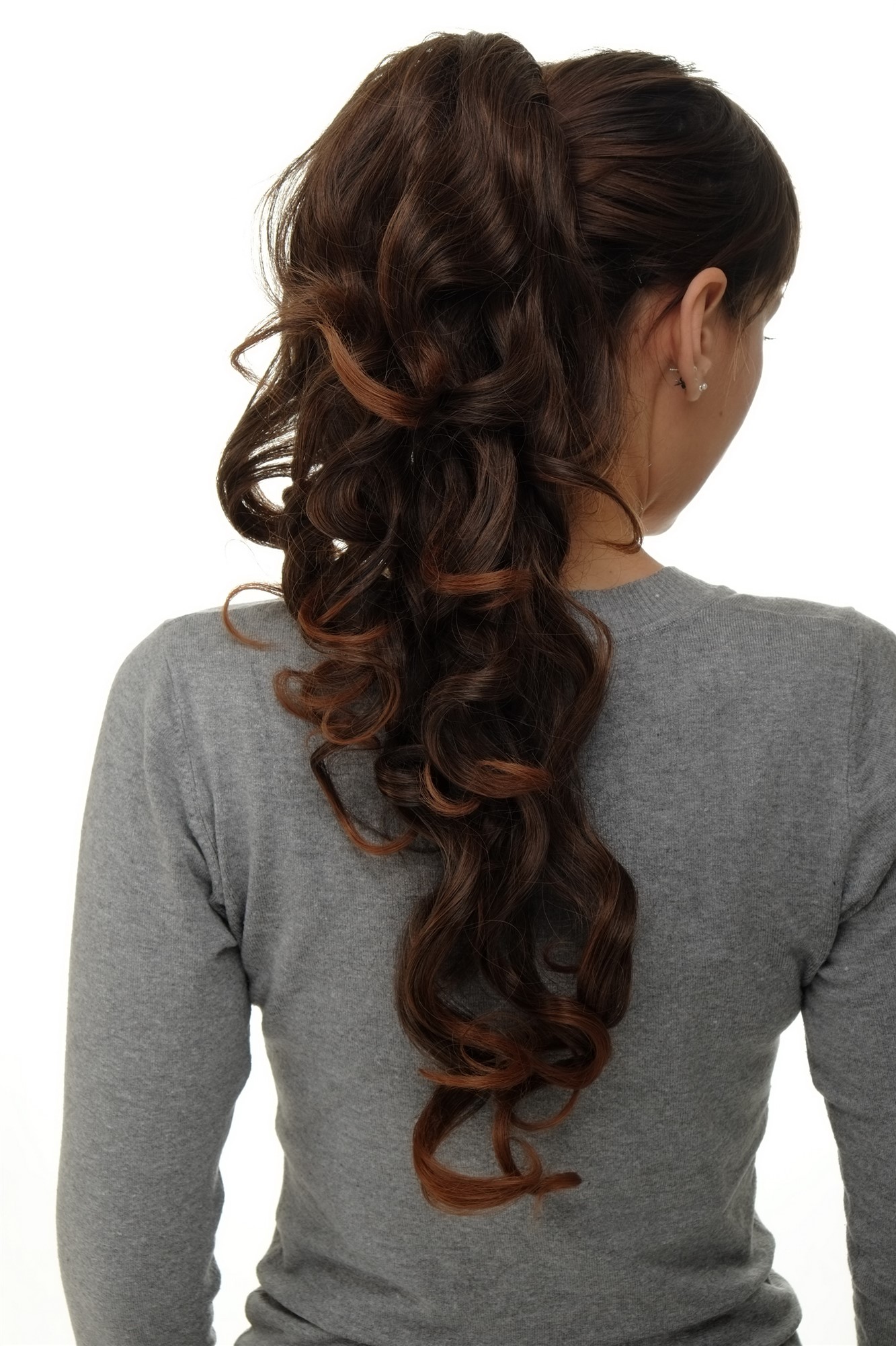 Ponytail clamp combs draw string curled voluminous long chestnut brown mix WK08, view 4, WIG ME UP: Your Perücken Online Shop Ponytails, brown mix, curled, long