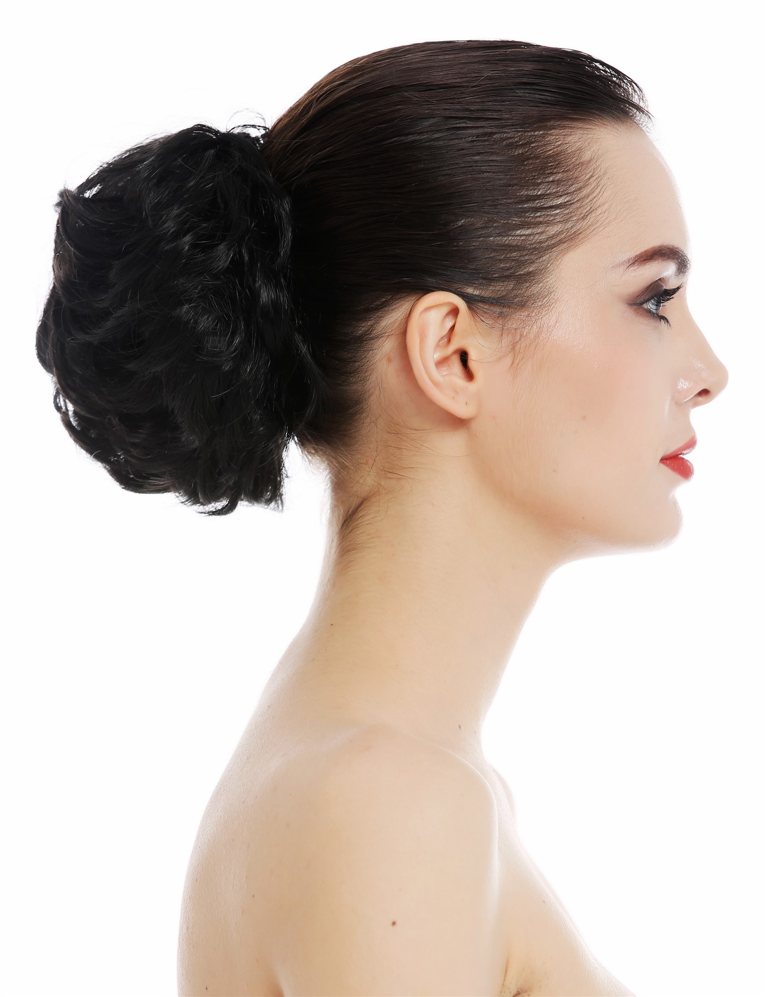 Haarteil Haarnest Haarrose voluminös lockig wellig Schwarz QT-20-1B, Ansicht 3, WIG ME UP: Ihr Perücken Online Shop lockiger Dutt Haarteil Samtschwarz
