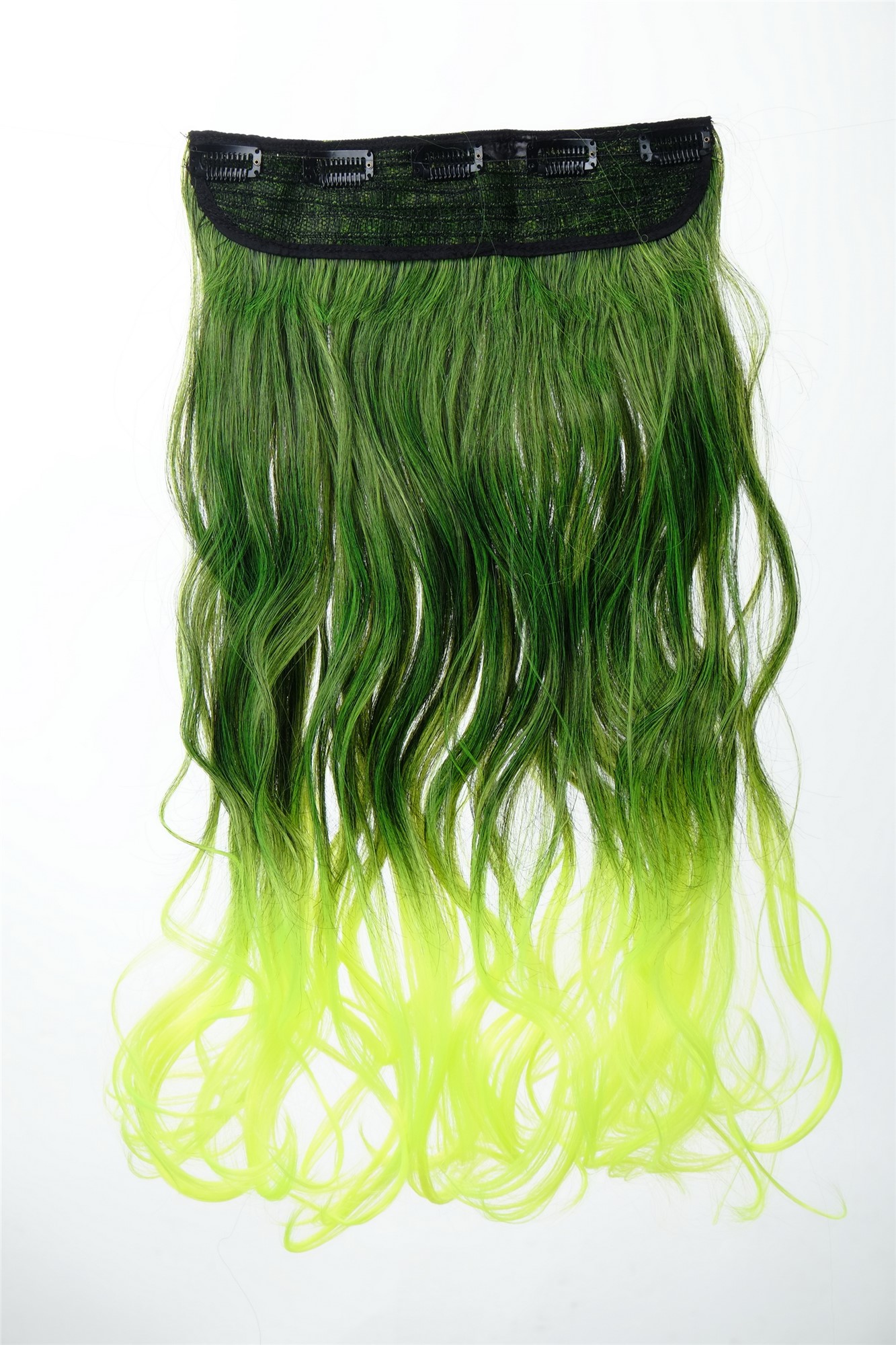 5 Clip-In Extension lockig Ombre Schwarz-Neongrün-Mix YZF-3180P-1/TF2106, Ansicht 2, WIG ME UP: Ihr Perücken Online Shop wellige Halbperücke Tiefschwarz-Neongrün-Mix 50 cm lang