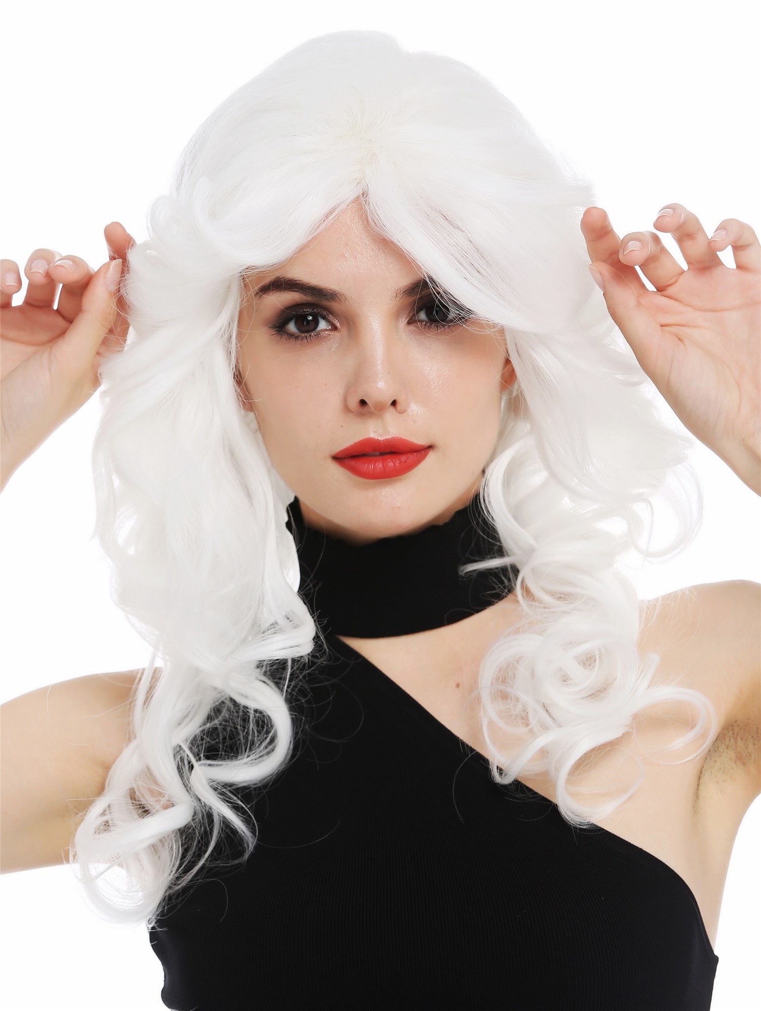 Lady wig long wavy voluminous backcombed 80's diva drag white WL-3010, view 2, WIG ME UP: Your Perücken Online Shop Quality Wigs, Ladies, blossom white, curled, long