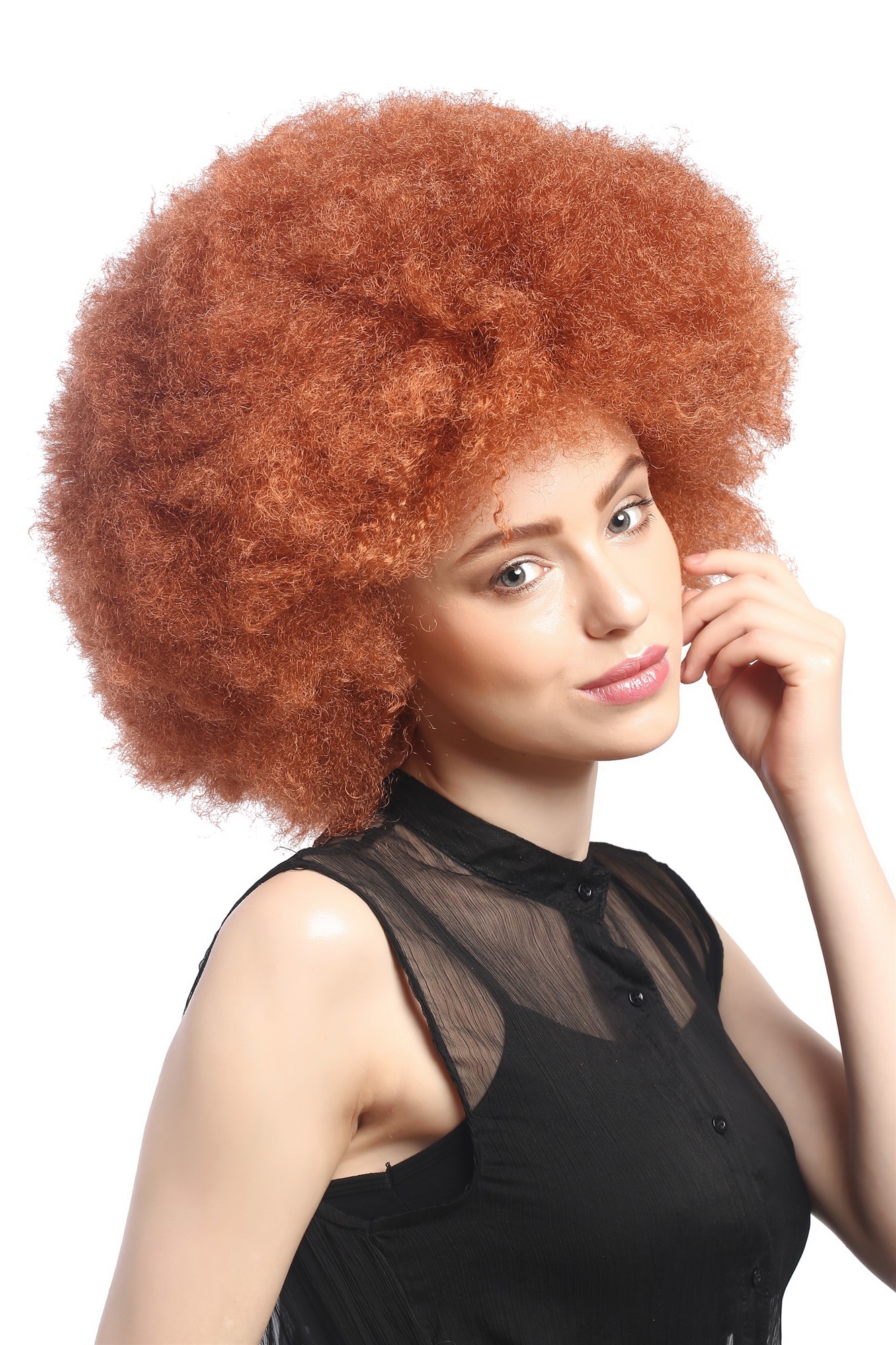 XR-002-P130 XXL Afro curly Party Wig Halloween massive volume copper rust red, front view, WIG ME UP: Your Perücken Online Shop Party Wig, Unisex, copper, curled, short