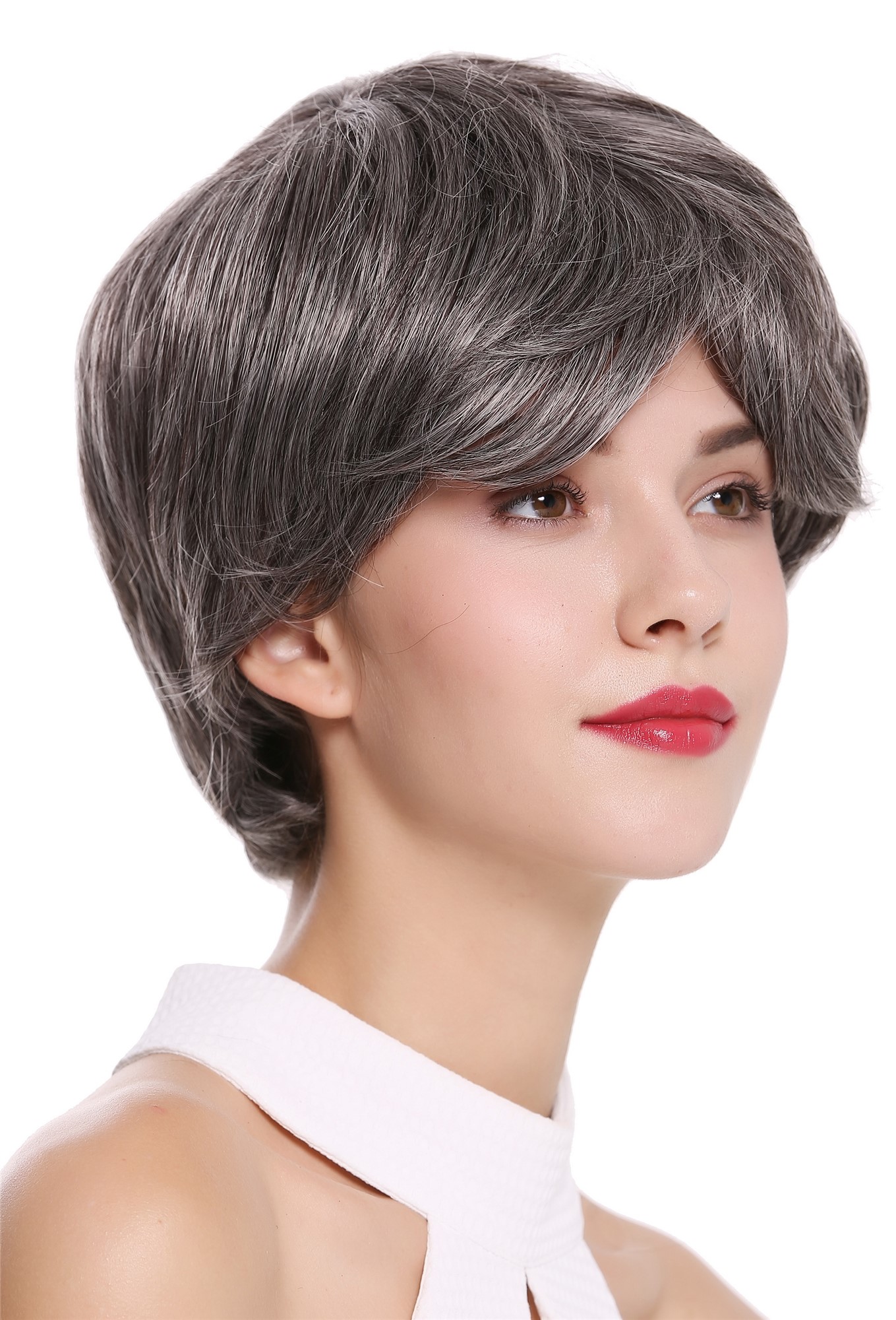 Quality Wigs, Ladies, dark brown-gray mix, straight, short