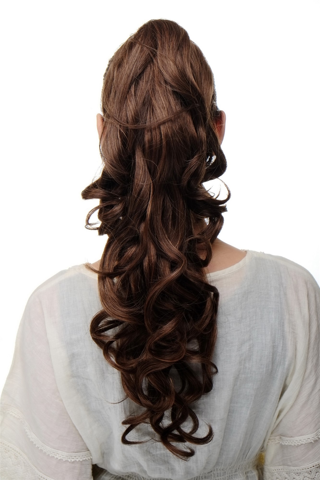 Hairpiece PONYTAIL extension VERY long BEAUTIFUL wavy slightly curly curls mixed brown 20", view 2, WIG ME UP: Your Perücken Online Shop Ponytails, medium brown-reddish brown mix, curled, long