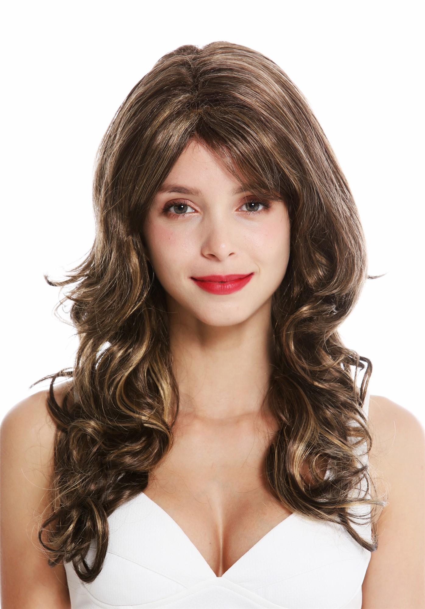 hochwertige Qualitätsperücken, Perücke lang gelockt Scheitel Braun Blonde Highlights GFW3198-8H124, Ansicht 2, WIG ME UP: Ihr Perücken Online Shop lockige Tressen-Perücke Braun-Blond-Mix lange Haare für Damen
