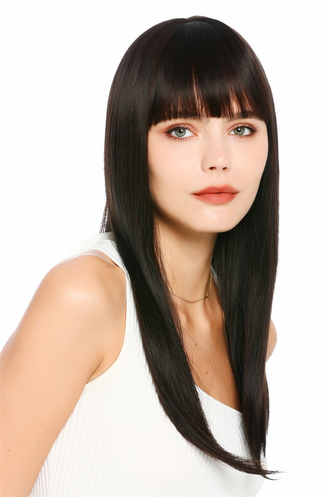 Damenperücke lang glatt sleek look Pony Dunkelbraun Mix SZL1310-FHY4/5