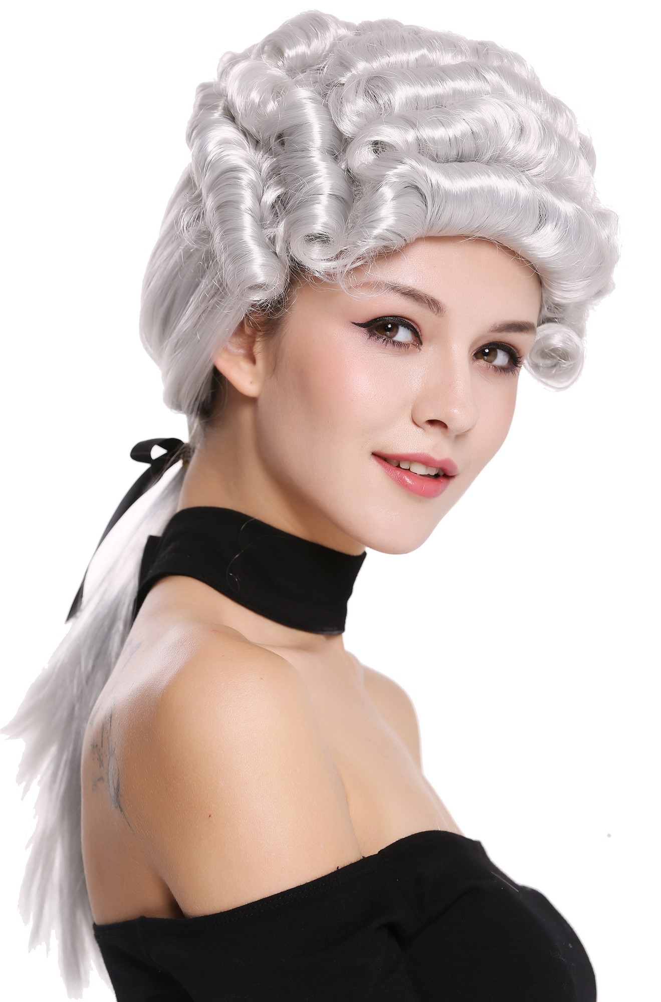 günstige Party Perücke, Barocke Herren Perücke Edelmann Dichter Zopf Grau DH1126-ZA63A, Ansicht 5, WIG ME UP: Ihr Perücken Online Shop lockige Party Perücke Grau schulterlange Haare für Herren