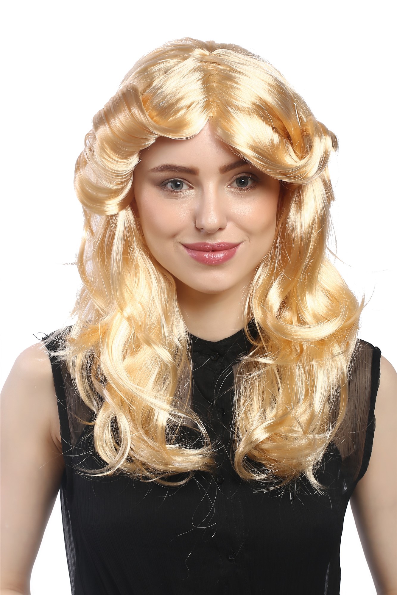 günstige Party Perücke, Perücke Mittelscheitel Goldblond Gestuft 90682-ZA02, Vorderansicht, WIG ME UP: Ihr Perücken Online Shop wellige Party Perücke Blond lange Haare für Damen