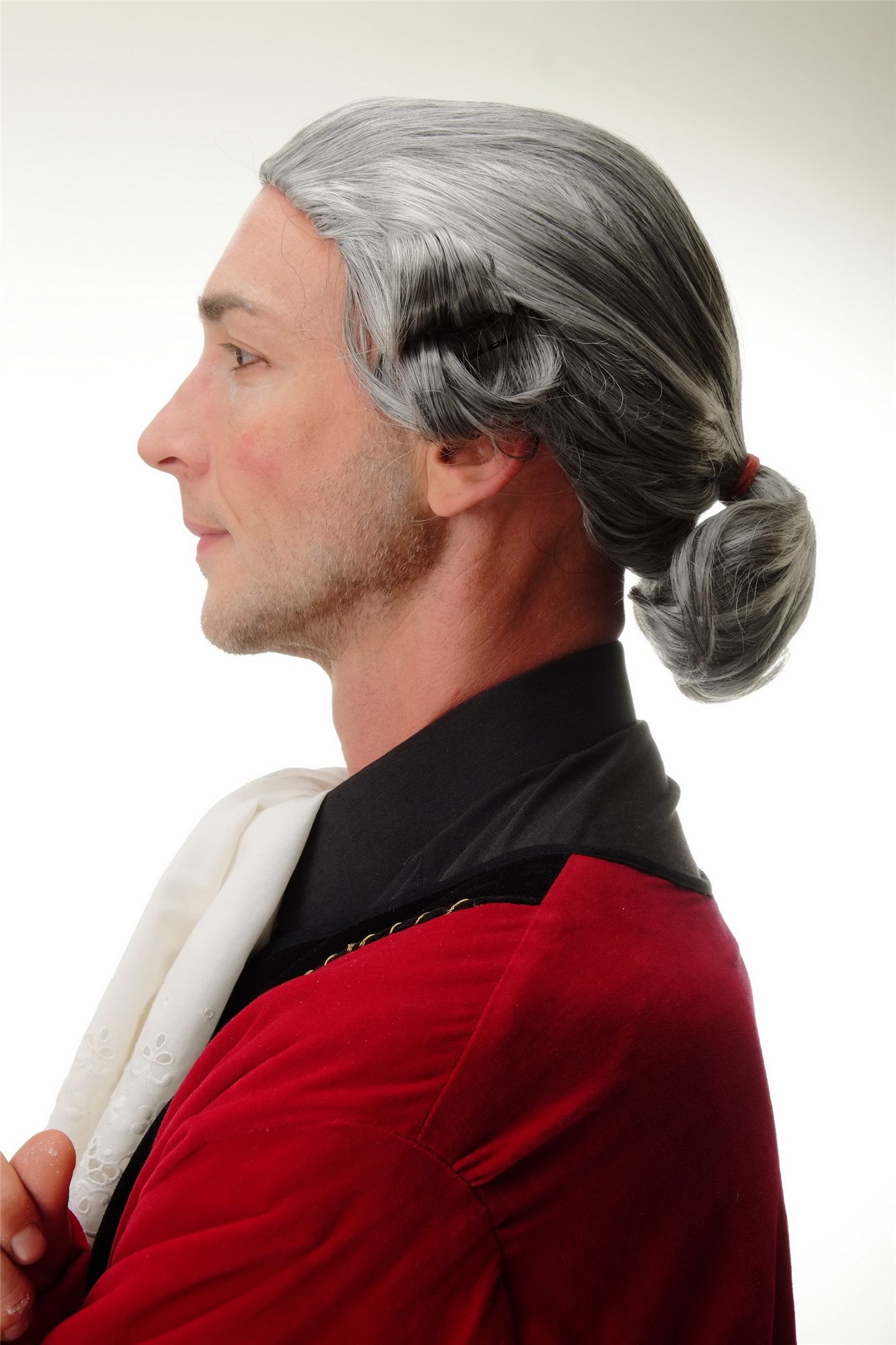 hochwertige Qualitätsperücken, Perücke Barock Edelmann Lord dunkelgrau F2588-44, Ansicht 3, WIG ME UP: Ihr Perücken Online Shop wellige Tressen-Perücke Dunkelbraun-Grau-Mix kurze Haare für Herren