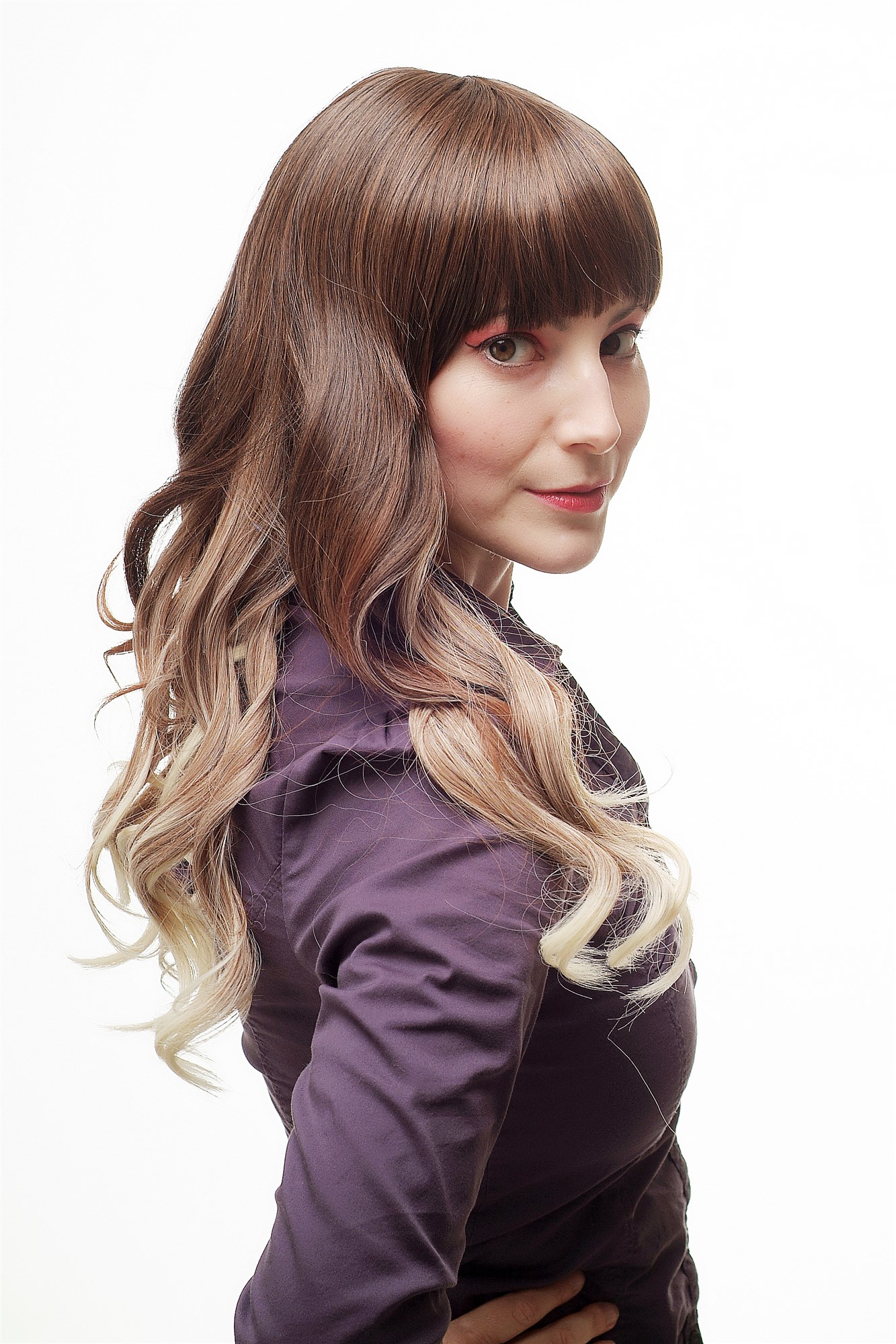 hochwertige Qualitätsperücken, Perücke Ombre Vierfarbig Braun Hellblond SA060-30T613-H6T30, Ansicht 2, WIG ME UP: Ihr Perücken Online Shop wellige Tressen-Perücke mit Kopfhaut-Imitat Braun-Blond-Mix lange Haare für Damen