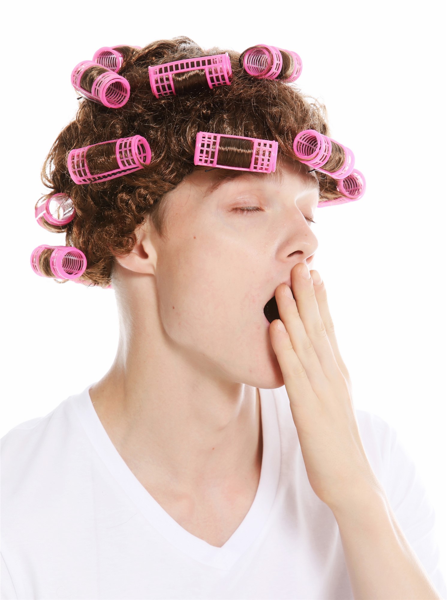 Women's party wig carnival Halloween housewife hair roller brown trashy 4204, view 6, WIG ME UP: Your Perücken Online Shop Party Wig, Ladies, golden brown, curled, short