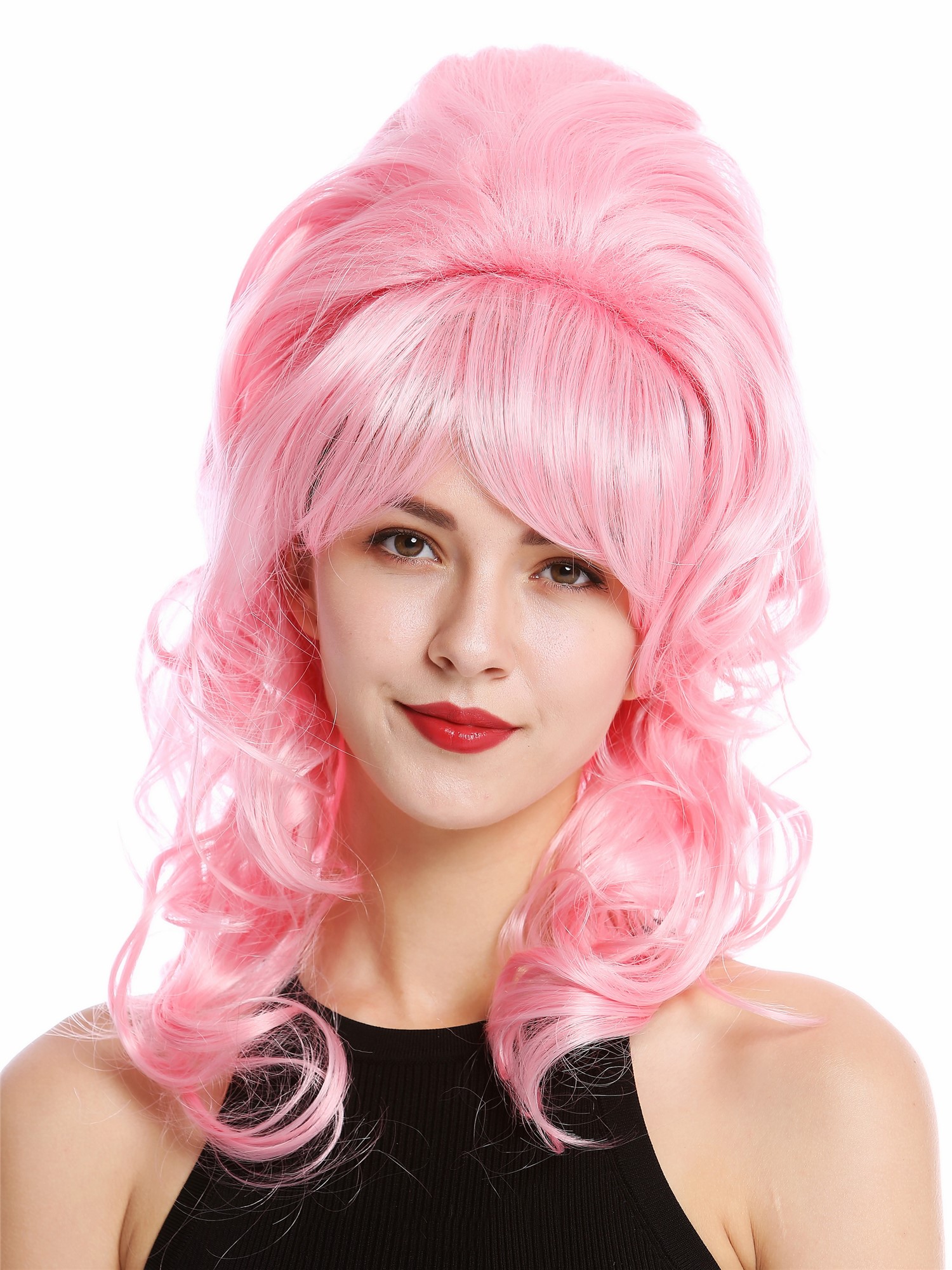 hochwertige Qualitätsperücken, Perücke 60er Retro Hochsteckfrisur Beehive Rosa GFW2418-TF2317-F1, Ansicht 2, WIG ME UP: Ihr Perücken Online Shop lockige Tressen-Perücke Hellrosa lange Haare für Damen