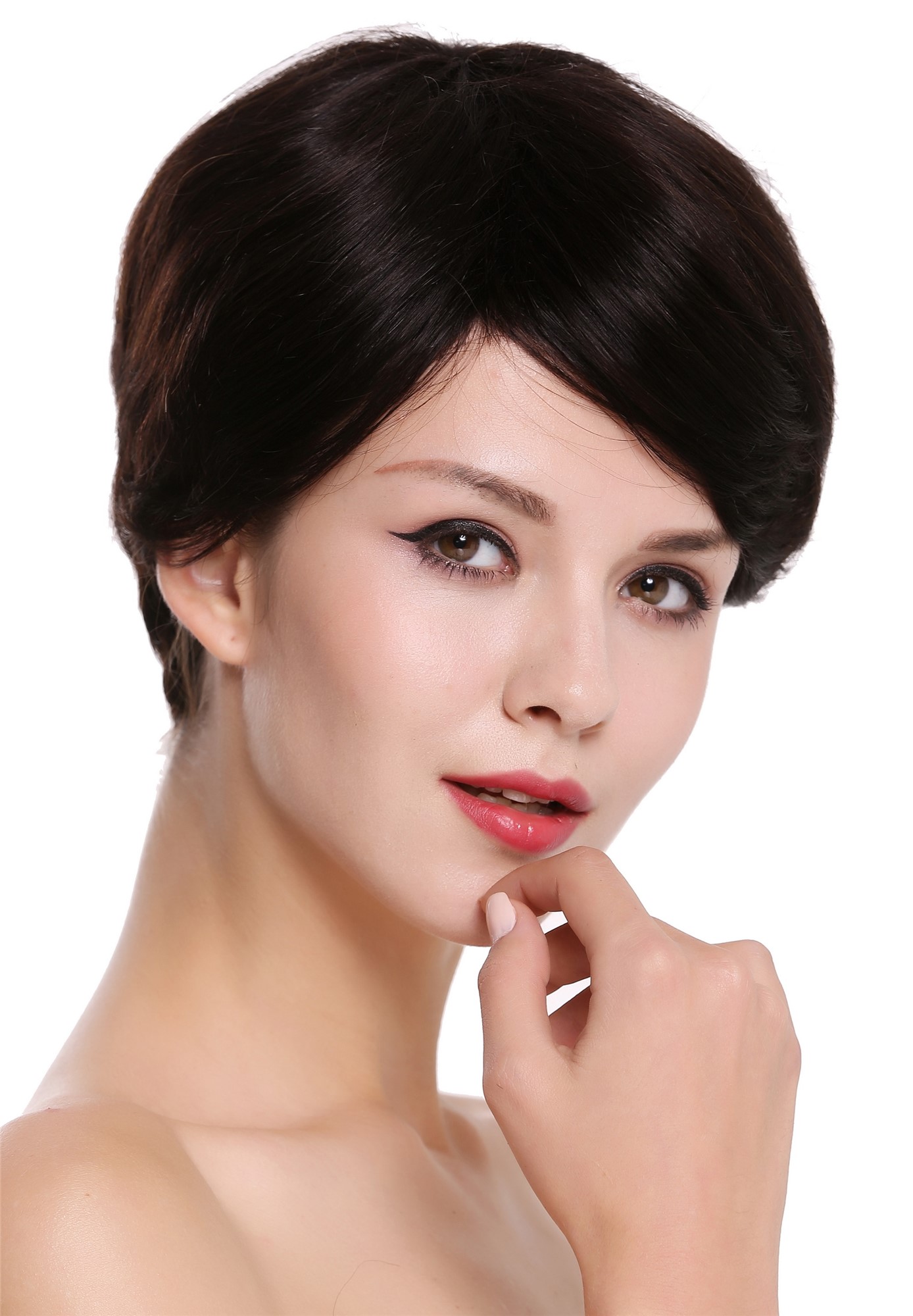 Women's wig human hair parting short natural colour dark brown RGH-5330-HH, view 2, WIG ME UP: Your Perücken Online Shop Quality Wigs, Ladies, dark brown-reddish brown mix, straight, short, 100% Human Hair