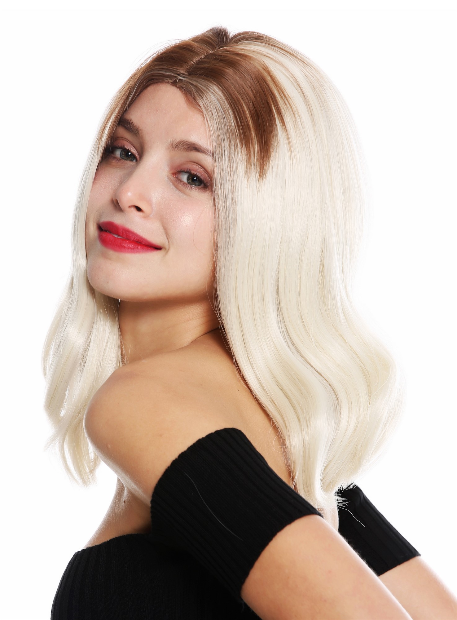hochwertige Qualitätsperücken, Perücke mittellang Mittelscheitel Ombre Braun Blond GFW2702-613B+12T613B, Ansicht 3, WIG ME UP: Ihr Perücken Online Shop glatte Tressen-Perücke mit Kopfhaut-Imitat Blond-Braun-Mix schulterlange Haare für Damen