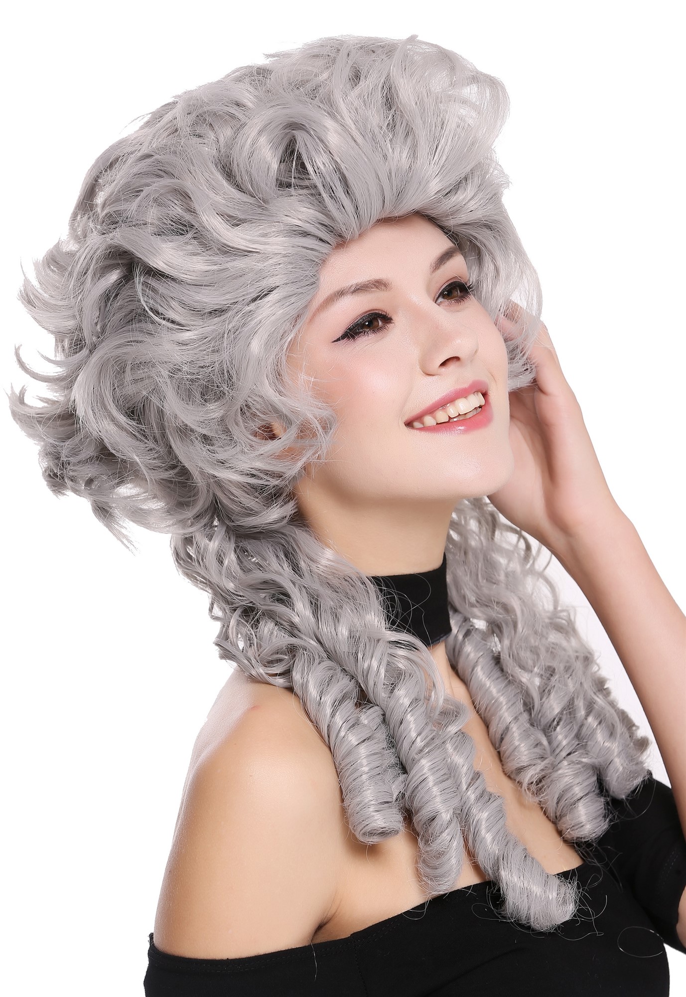 Lady Wig historic Baroque Victorian grey gray noble spiral curls ringlets DH1009, view 3, WIG ME UP: Your Perücken Online Shop Party Wig, Ladies, Grey, curled, shoulder-length