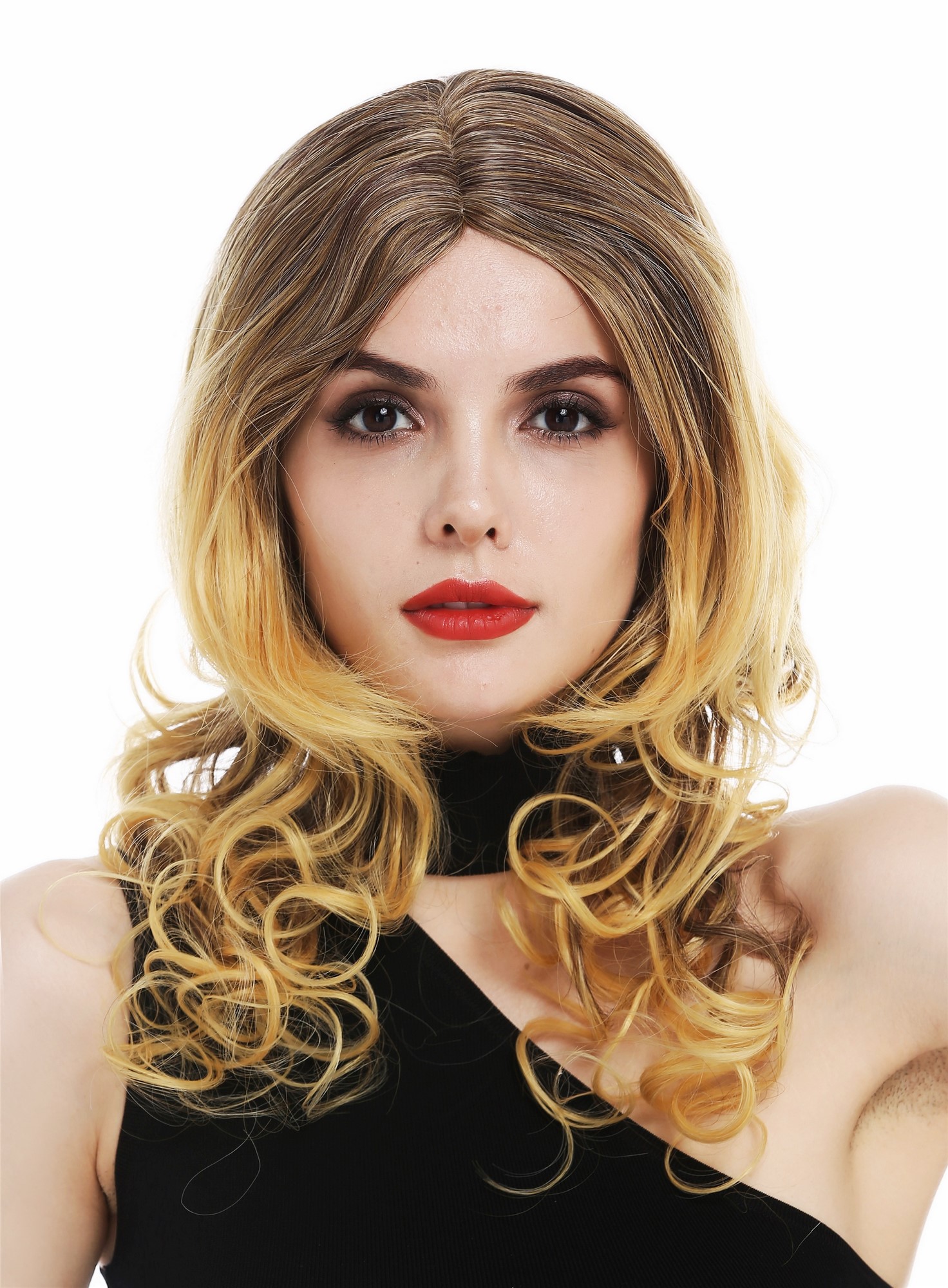 hochwertige Qualitätsperücken, Perücke lang gewellt Mittelscheitel Balayage Braun Blond Mix CM-378-99JT144/613, Ansicht 2, WIG ME UP: Ihr Perücken Online Shop lockige Tressen-Perücke mit Kopfhaut-Imitat Braun-Blond-Mix schulterlange Haare für Damen