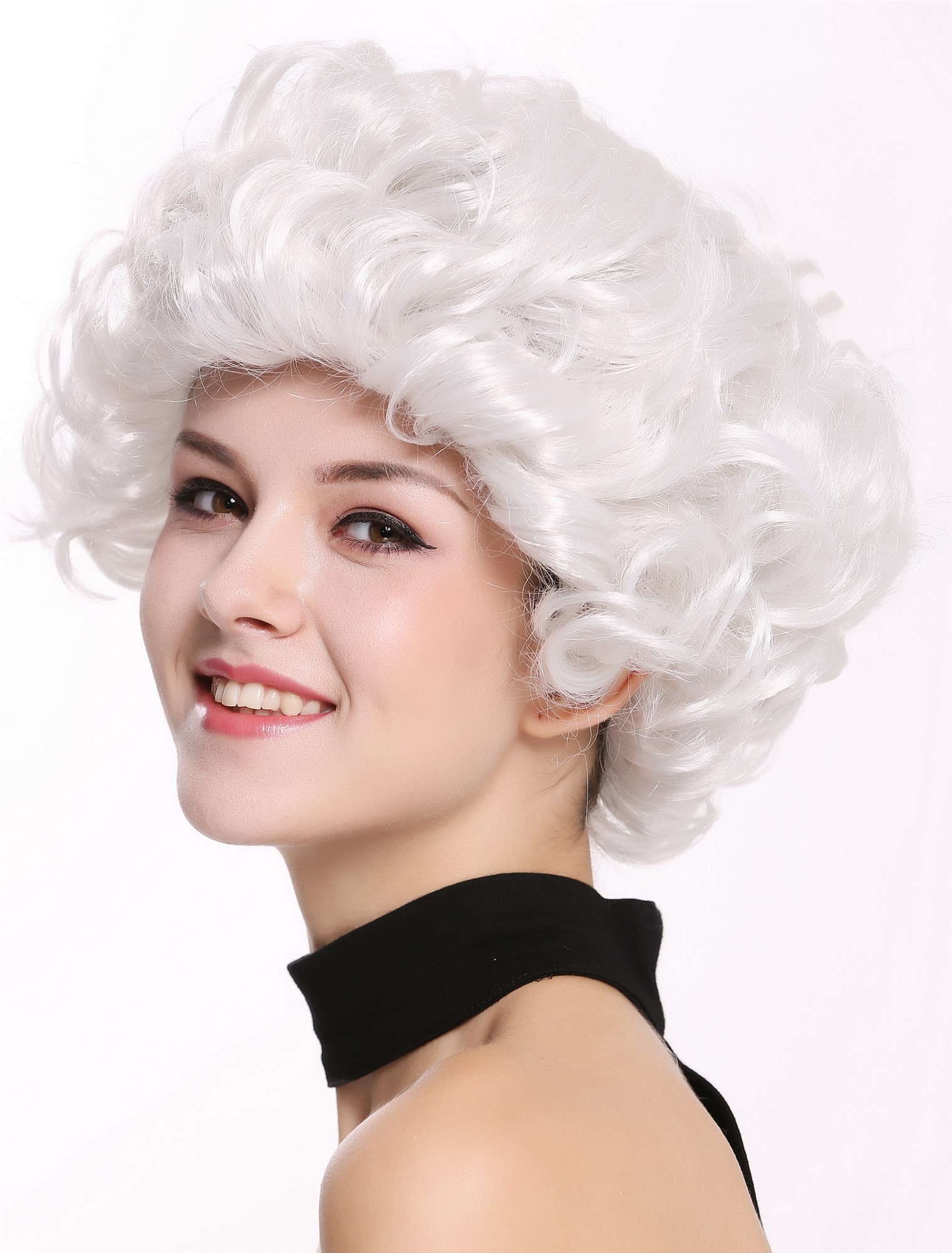 Lady Party Wig white curls curly volume Granny old older High Society Dame 91097, view 2, WIG ME UP: Your Perücken Online Shop Party Wig, Ladies, Grey, wavy, short