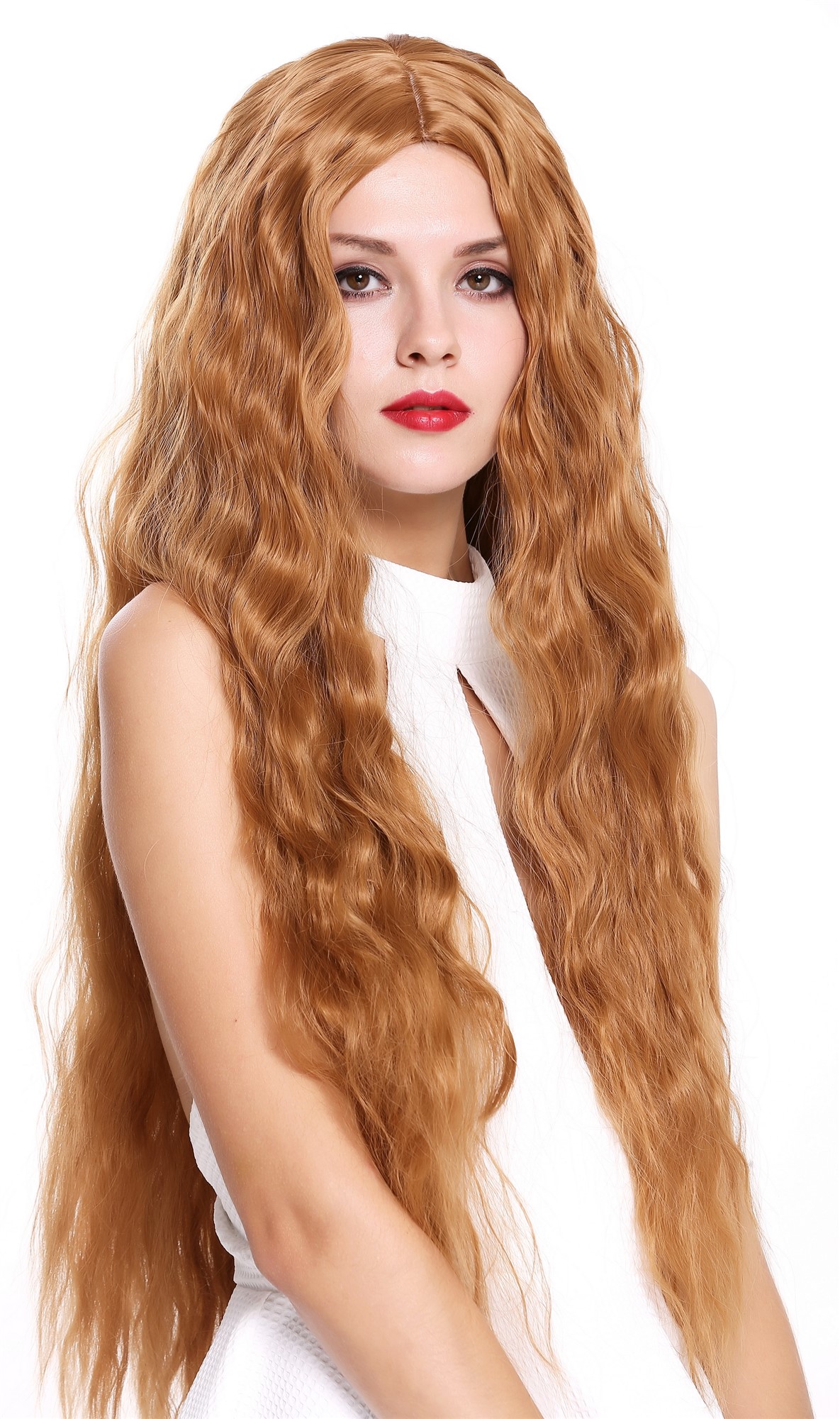 hochwertige Qualitätsperücken, Perücke Lang Mittelscheitel Gewellt Blond Kupferblond 6083H-30, Ansicht 2, WIG ME UP: Ihr Perücken Online Shop wellige Tressen-Perücke mit Kopfhaut-Imitat Medium Rostbraun sehr lange Haare für Damen