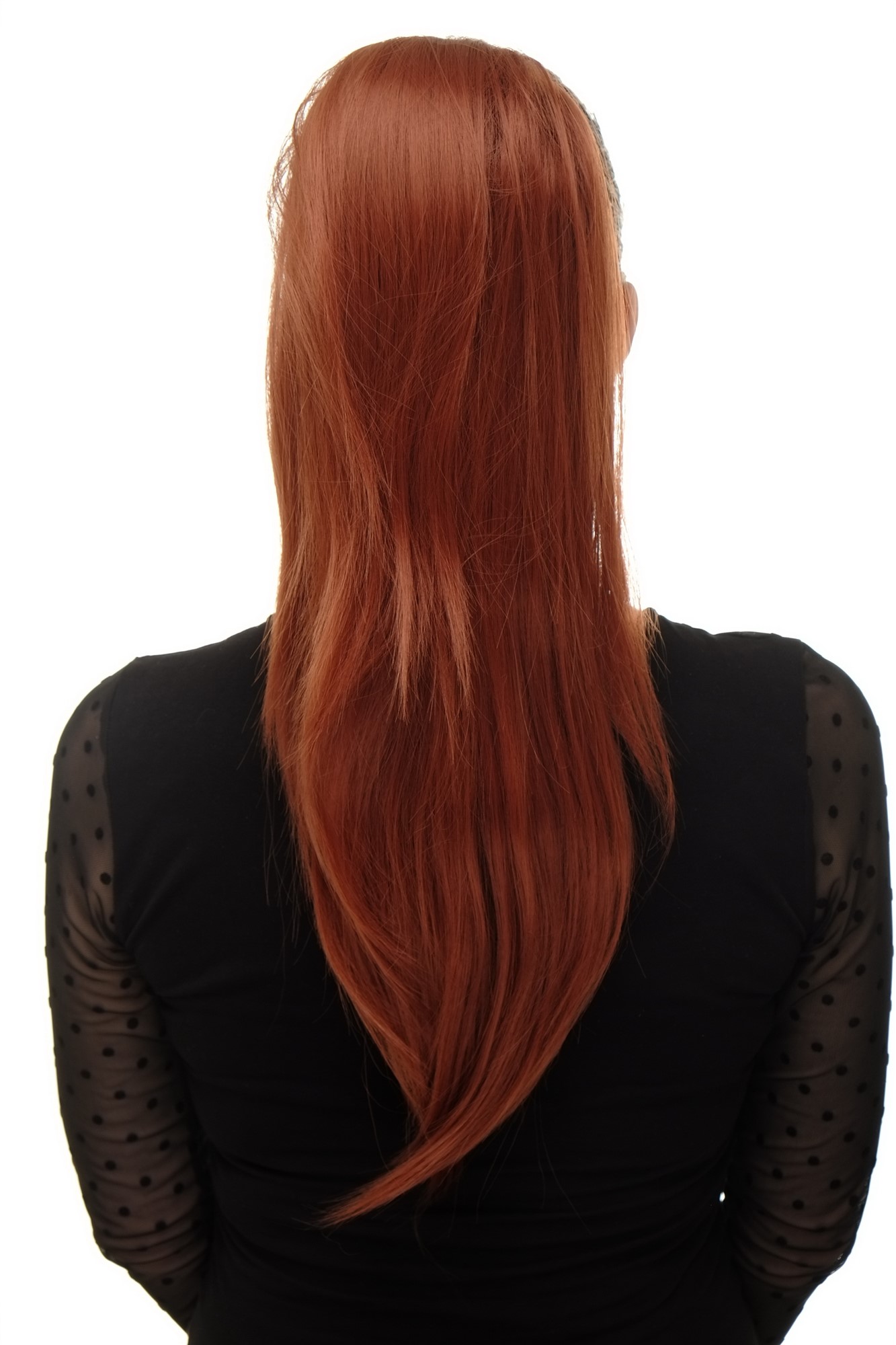Ponytail clamp combs string straight voluminous very long dark copper red WK06, front view, WIG ME UP: Your Perücken Online Shop Ponytails, copper, straight, long