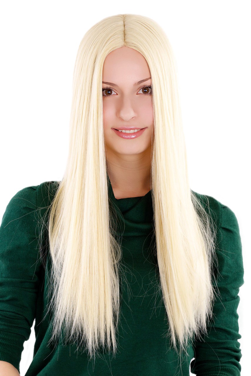 glatte Tressen-Perücke mit Kopfhaut-Imitat Blond lange Haare für Damen